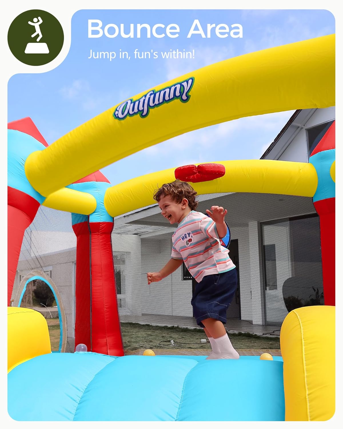 Thumbnail 2 de Outfunny Indoor Bounce House with Slide for Kids (Bounce Area 6' x 6', 300 lb Capacity) – Blue