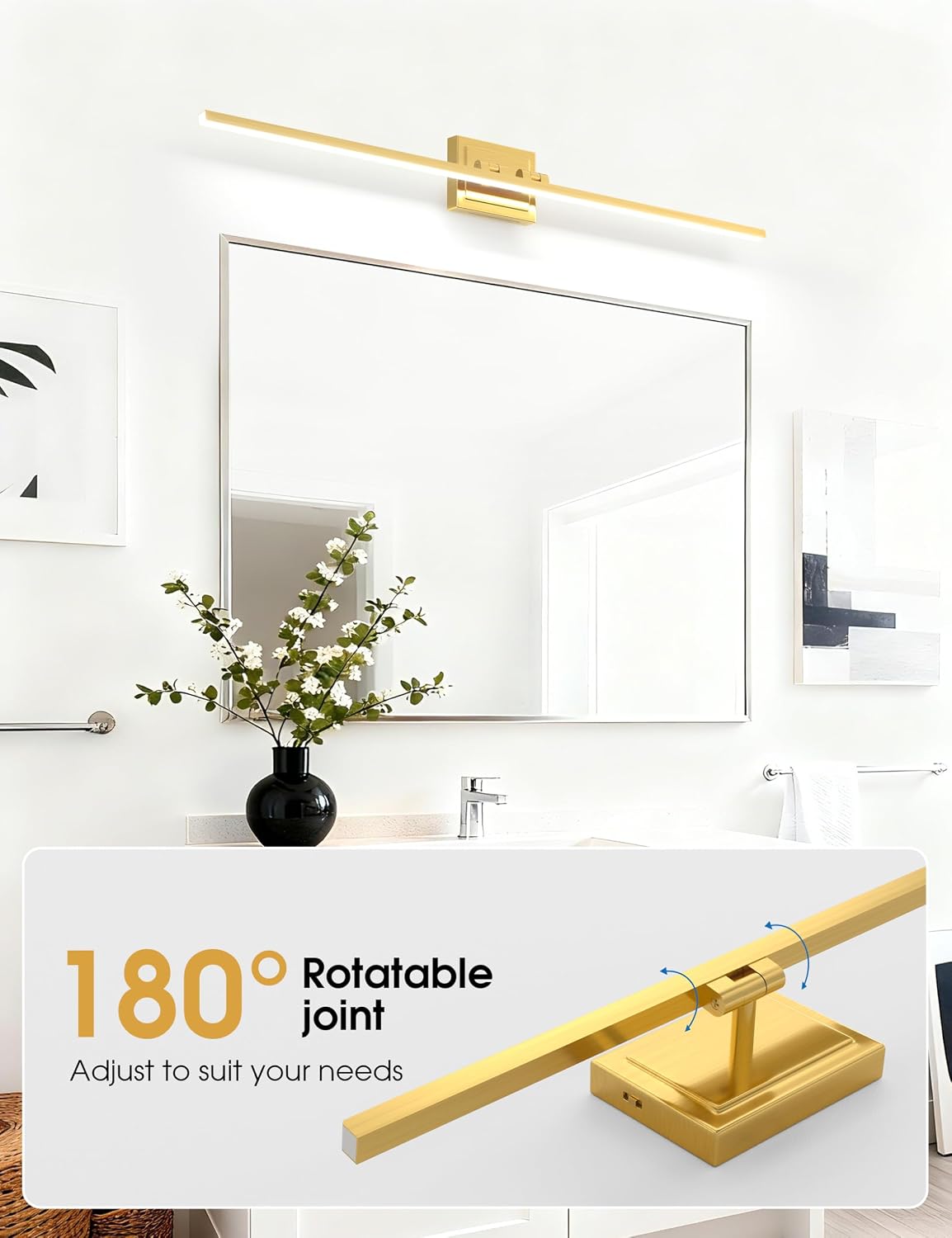 Detalle 2 de VOLISUN 21914ZM-G-120CM 48-Inch Gold LED Vanity Light, 5 CCT, Dimmable