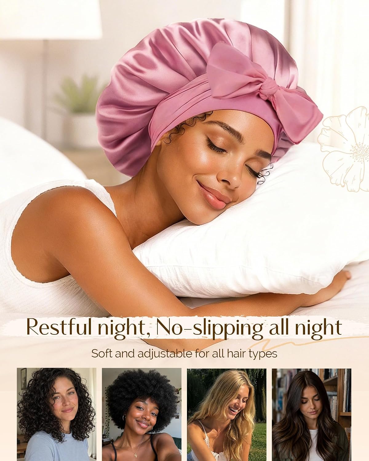 Thumbnail 2 de YANIBEST Adjustable Double Layer Satin Bonnet for Sleep: Frizz Reduction & Moisture Lock