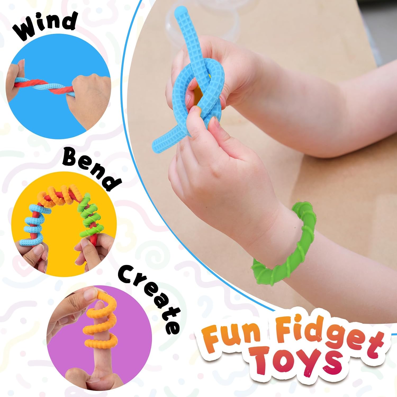 Detalle de ddLUCK Fidget Toys Silicone Sensory Sticks (Textured Calming Sticks) — 6 Pack for Kids 3+ & Adults