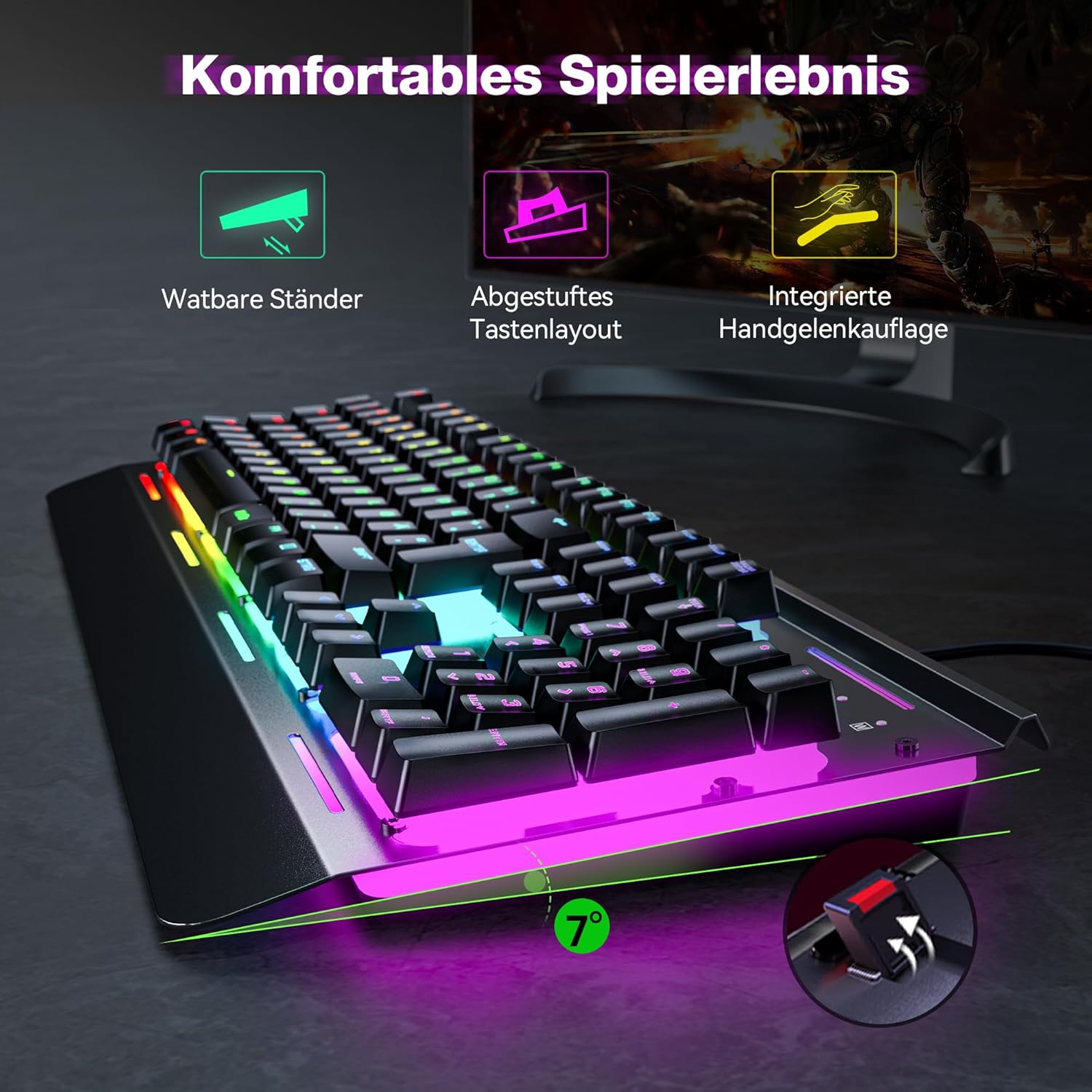 Detalle de TECKNET RGB Gaming Tastatur 105 Tasten ⌨