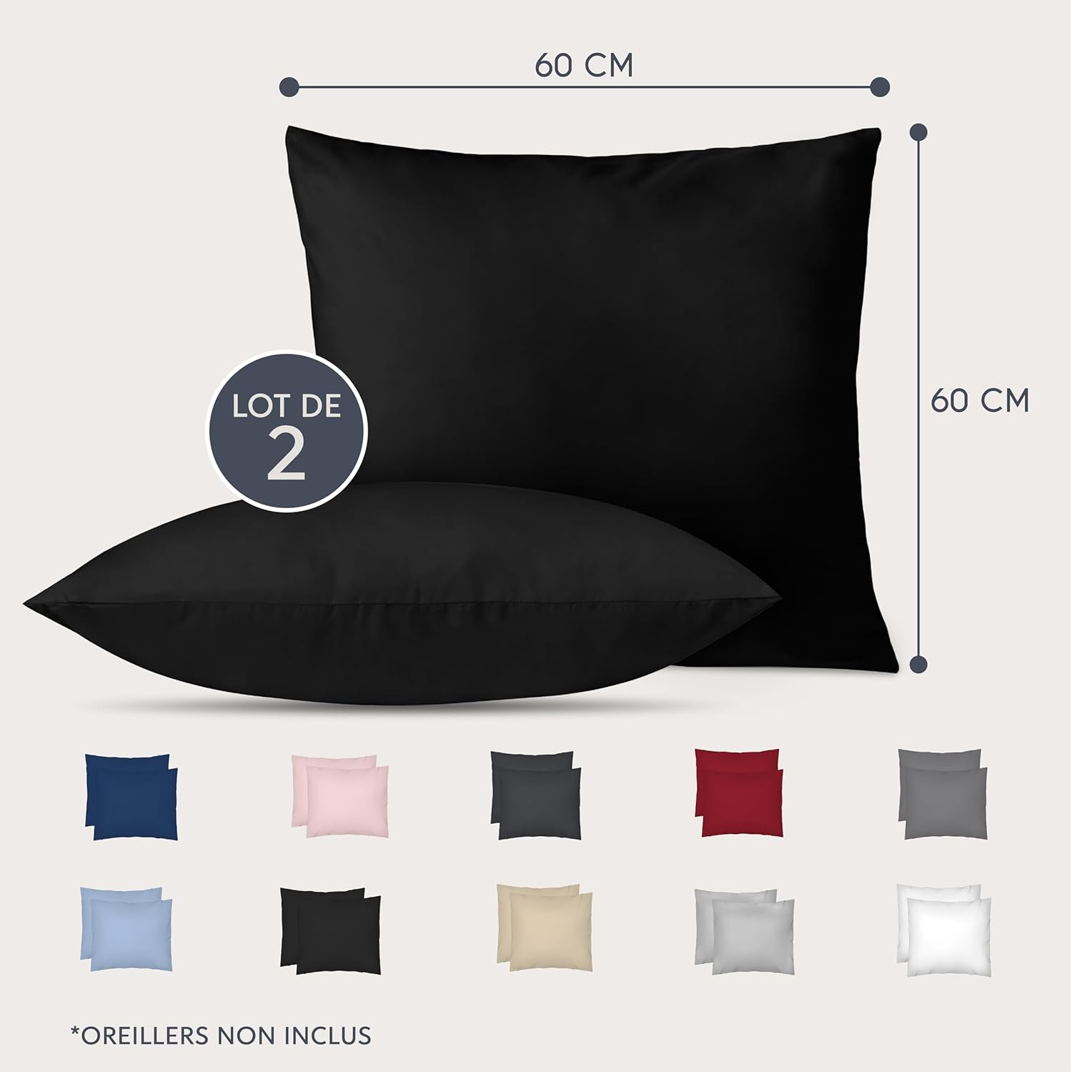 Thumbnail 2 de Dreamzie Taie d’oreiller 60x60 cm – lot de 2 housses en microfibre avec fermeture éclair Oeko-Tex