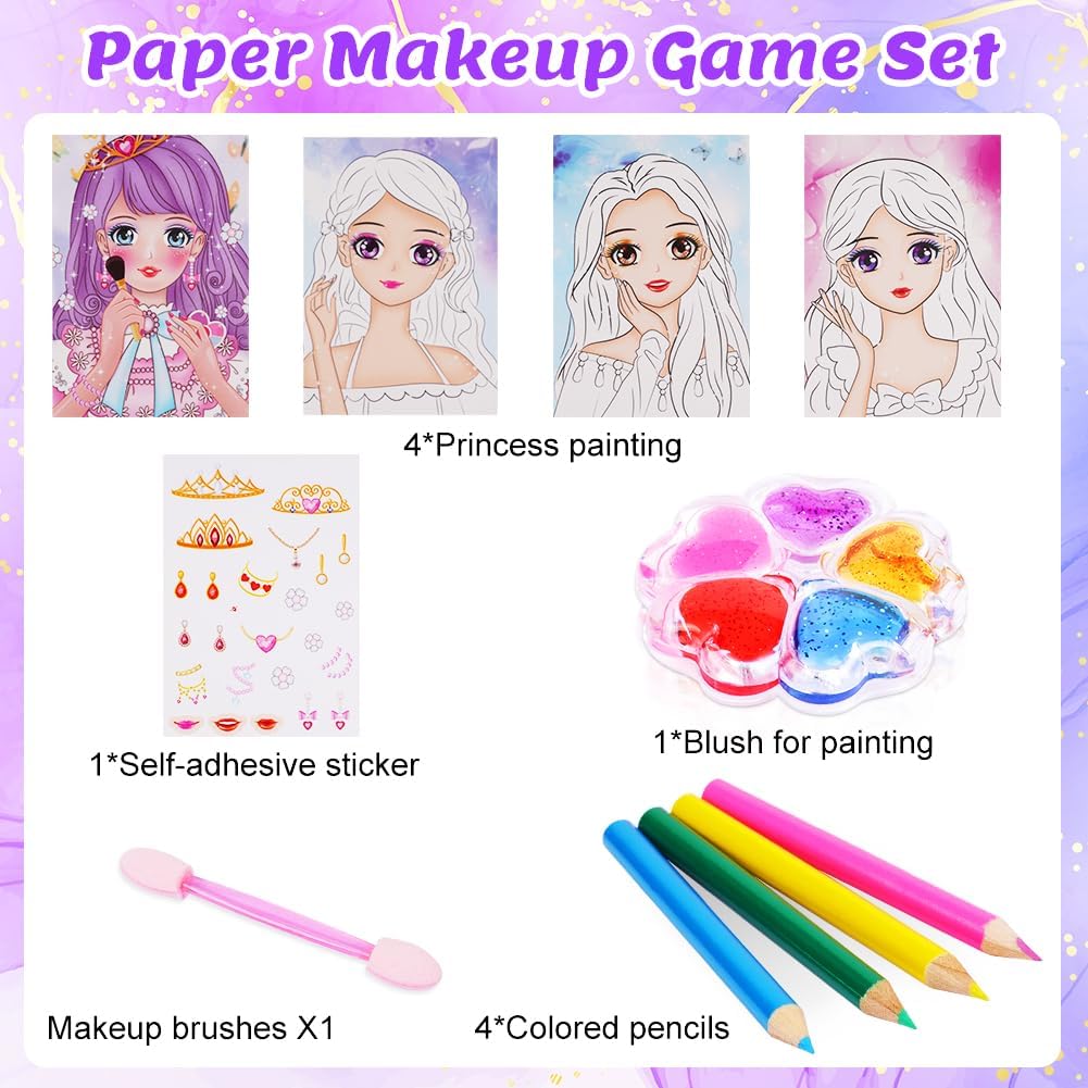 Thumbnail 5 de Aomig Libro di Pittura Ad Acquerello per Bambini: Kit di trucco di carta per principesse, set da viaggio per ragazze