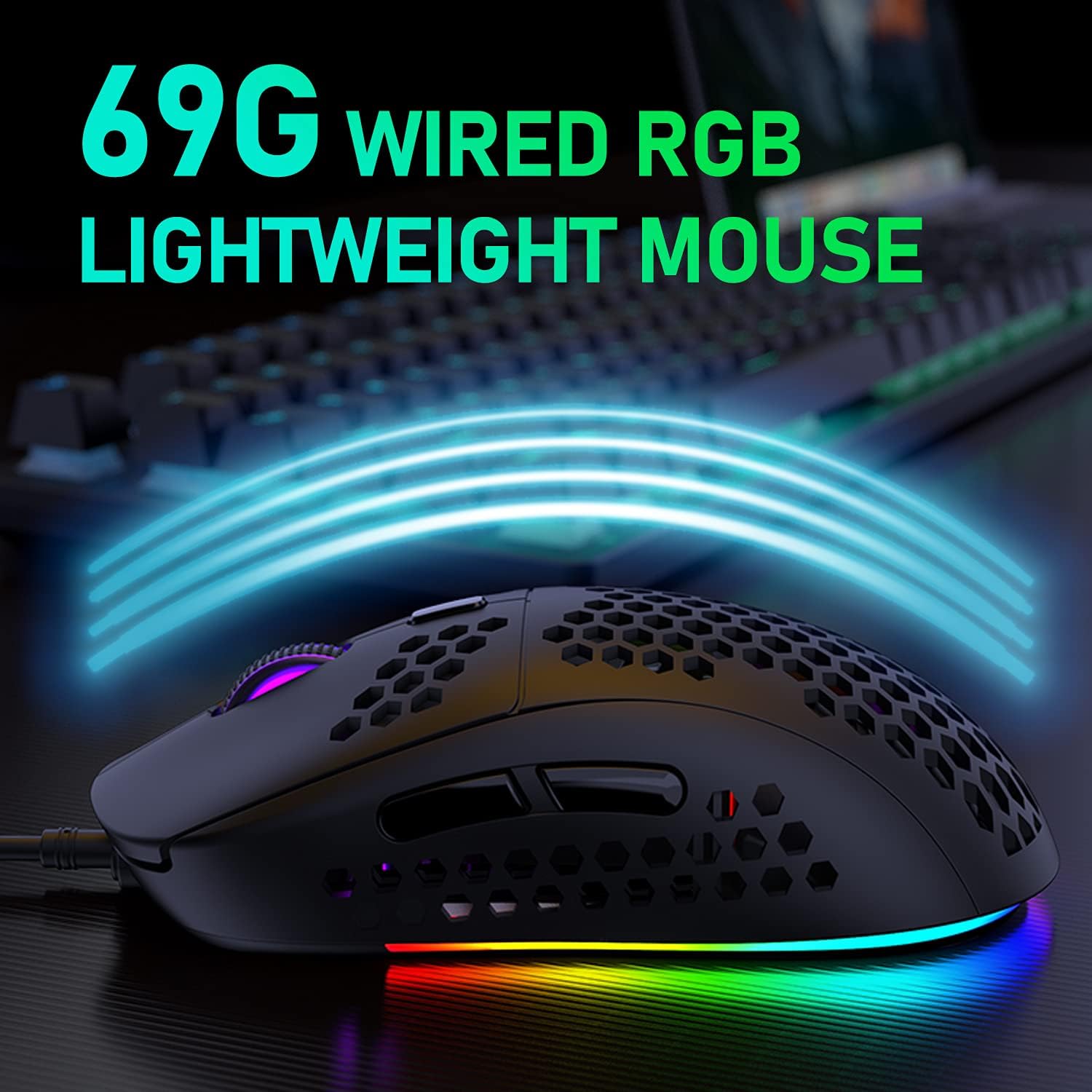 Detalle 2 de 60% UK Layout Wired Gaming Keyboard and Mouse 62 Keys Mini Compact Mechanical Keyboard + 6400 DPI RGB Mouse