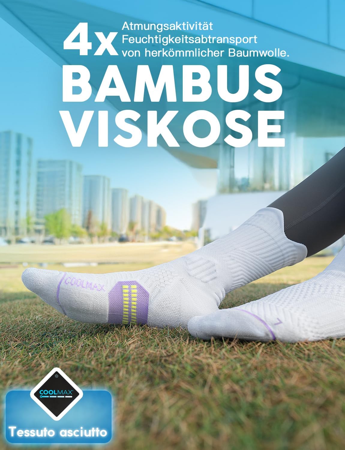 Detalle de Juclise Bambus Kompressions Laufsocken – 15–20 mmHg, Coolmax/Bambus, 3er-Pack