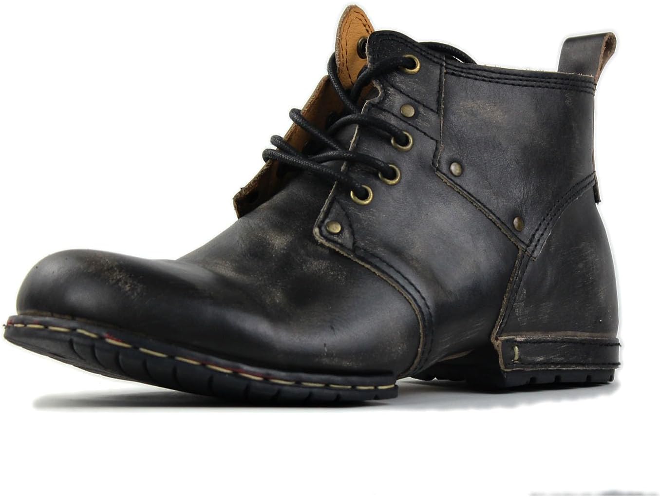 Detalle de OSSTONE Herren Leder Chukka-Stiefel Worker Biker Boots OS-6015-1-A-R