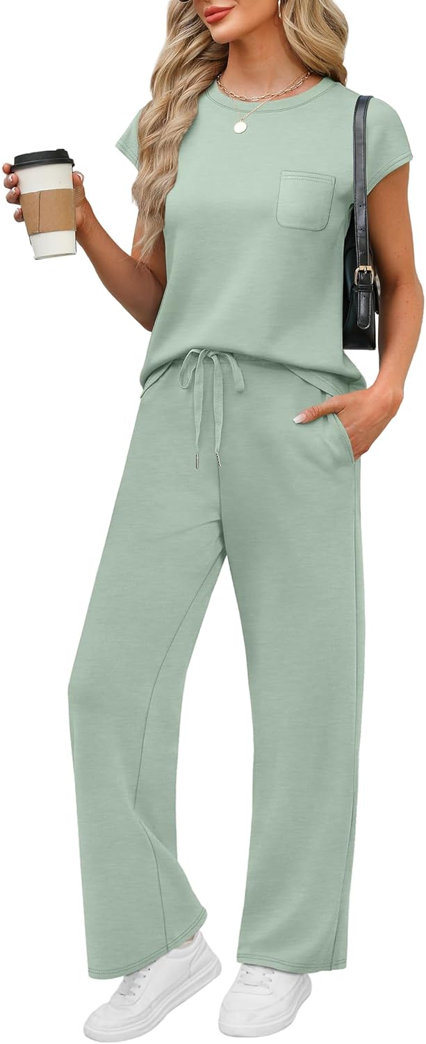 Thumbnail 5 de WIHOLL 2 Piece Sets for Women: Casual Summer Cap Sleeve Lounge Set