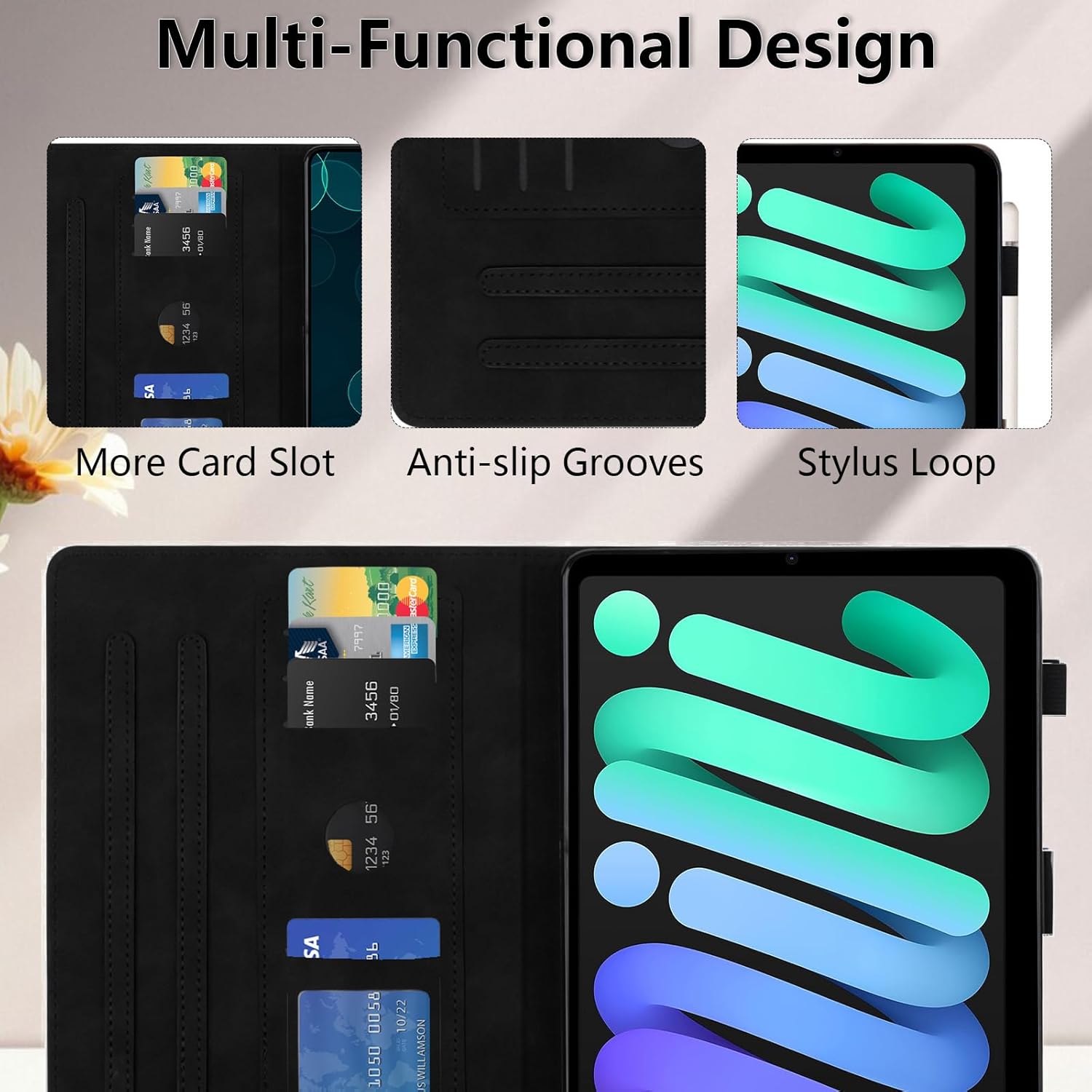 Thumbnail 4 de Oduio Hülle für iPad mini 7,9 Zoll – Premium PU Leder Folio mit Kartenschlitz und Sleep/Wake, Schwarz