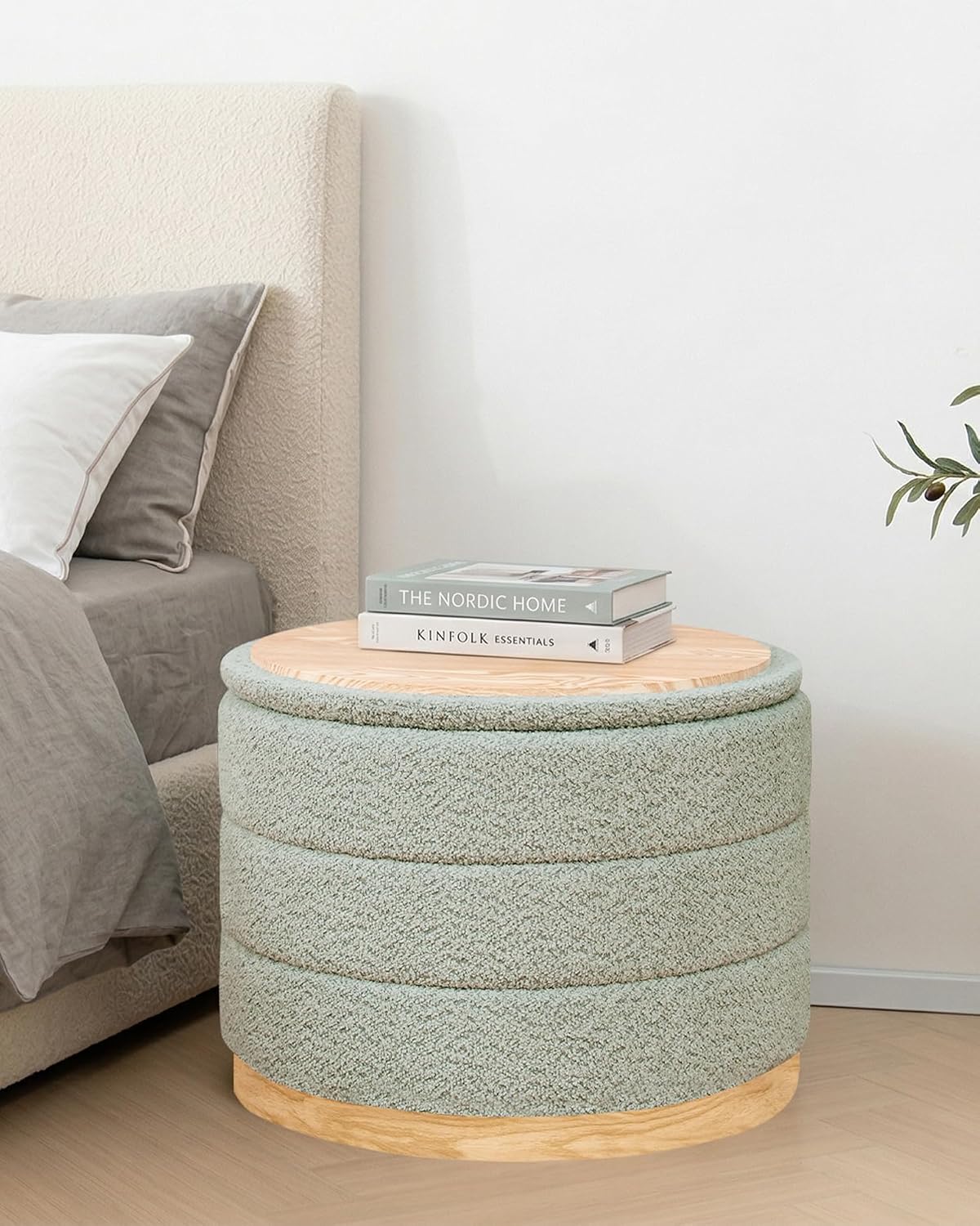 Thumbnail 6 de PINPLUS Green Chenille Folding Storage Ottoman, Round, 150 kg Capacity