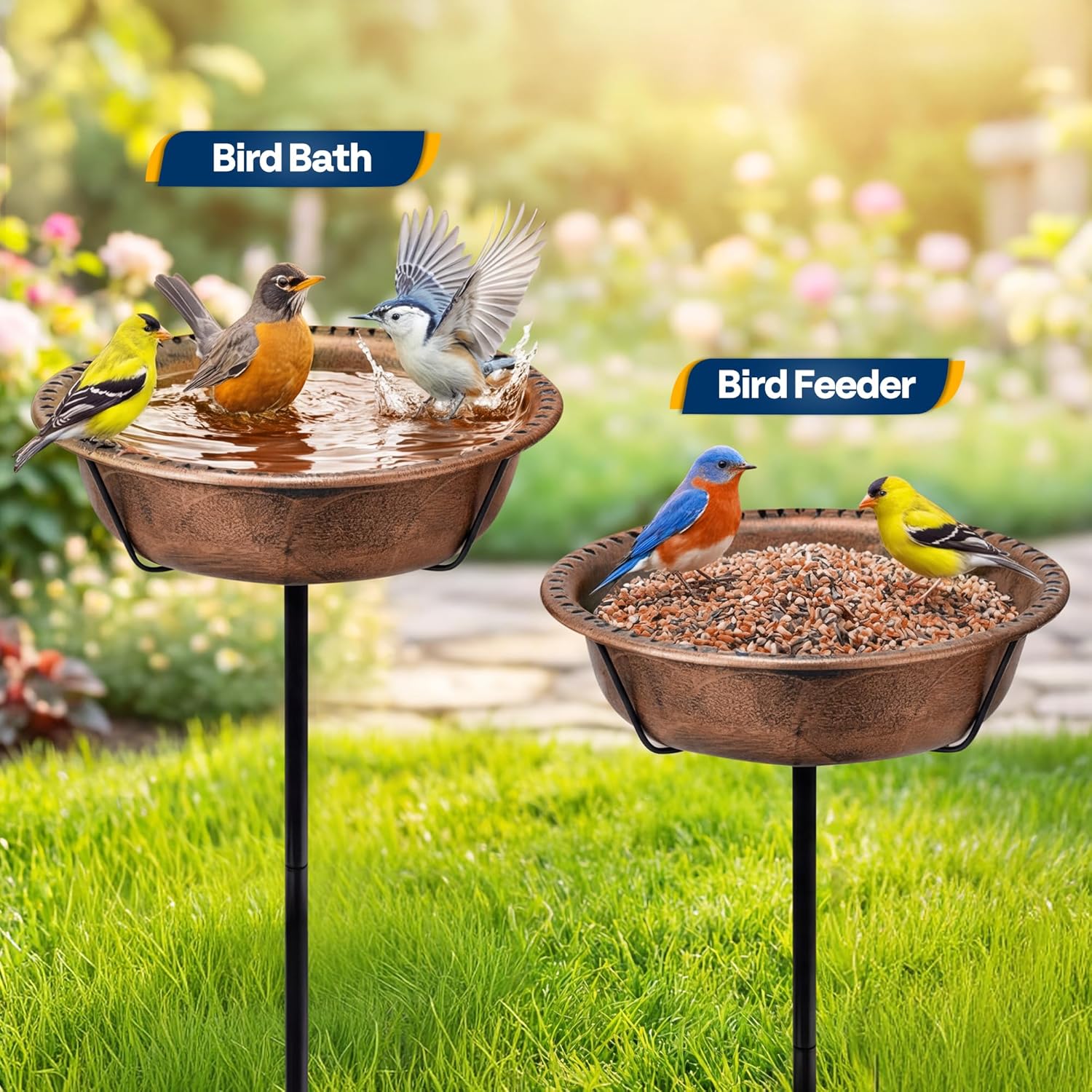 Thumbnail 4 de VIVOHOME metal vintage bird bath with detachable bowl and 4-pronged base (retro bronze finish)