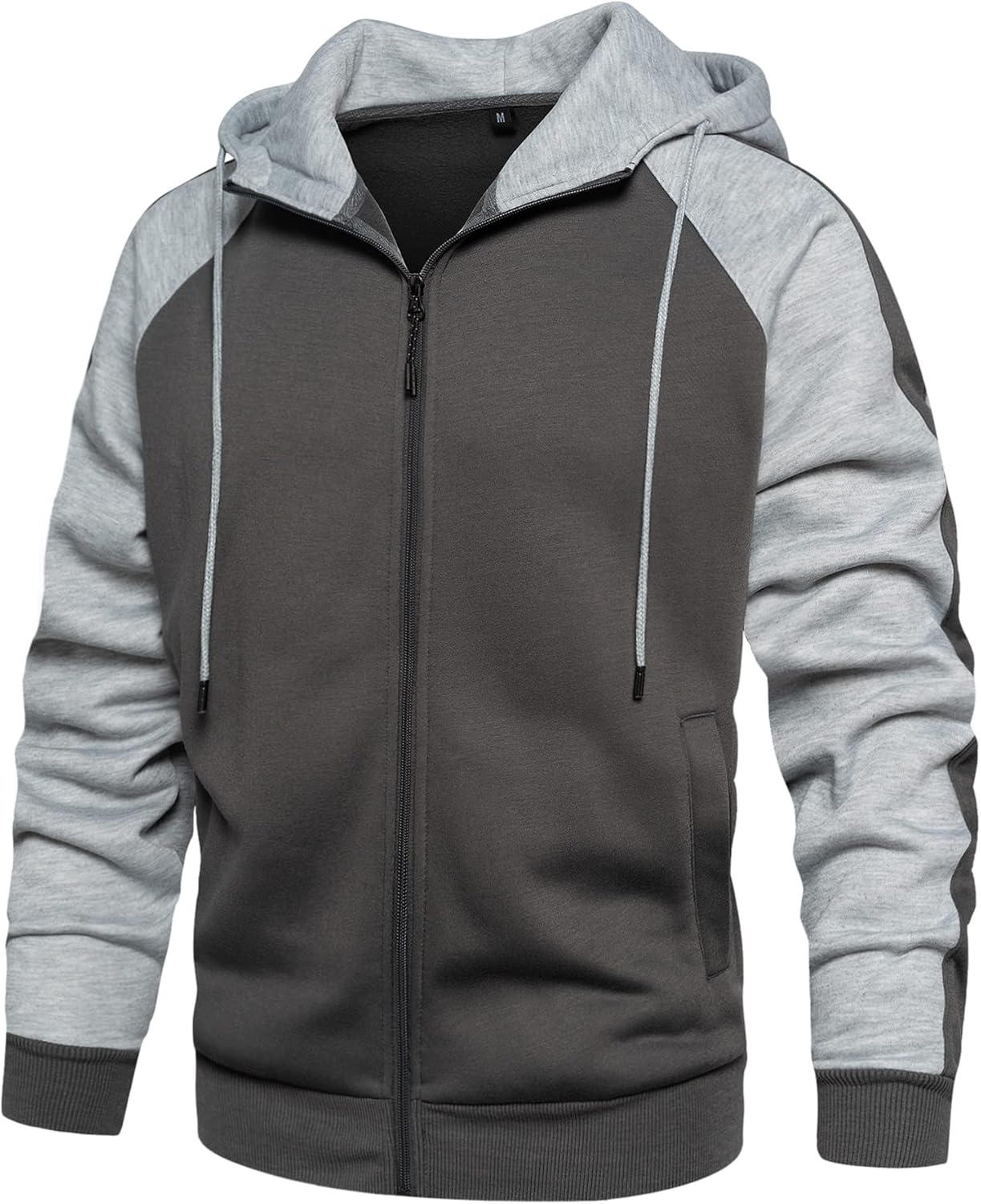 Detalle de Wirltte Men's Patchwork Zip Up Hoodie with Fleece – Winter Warm Hooded Jacket