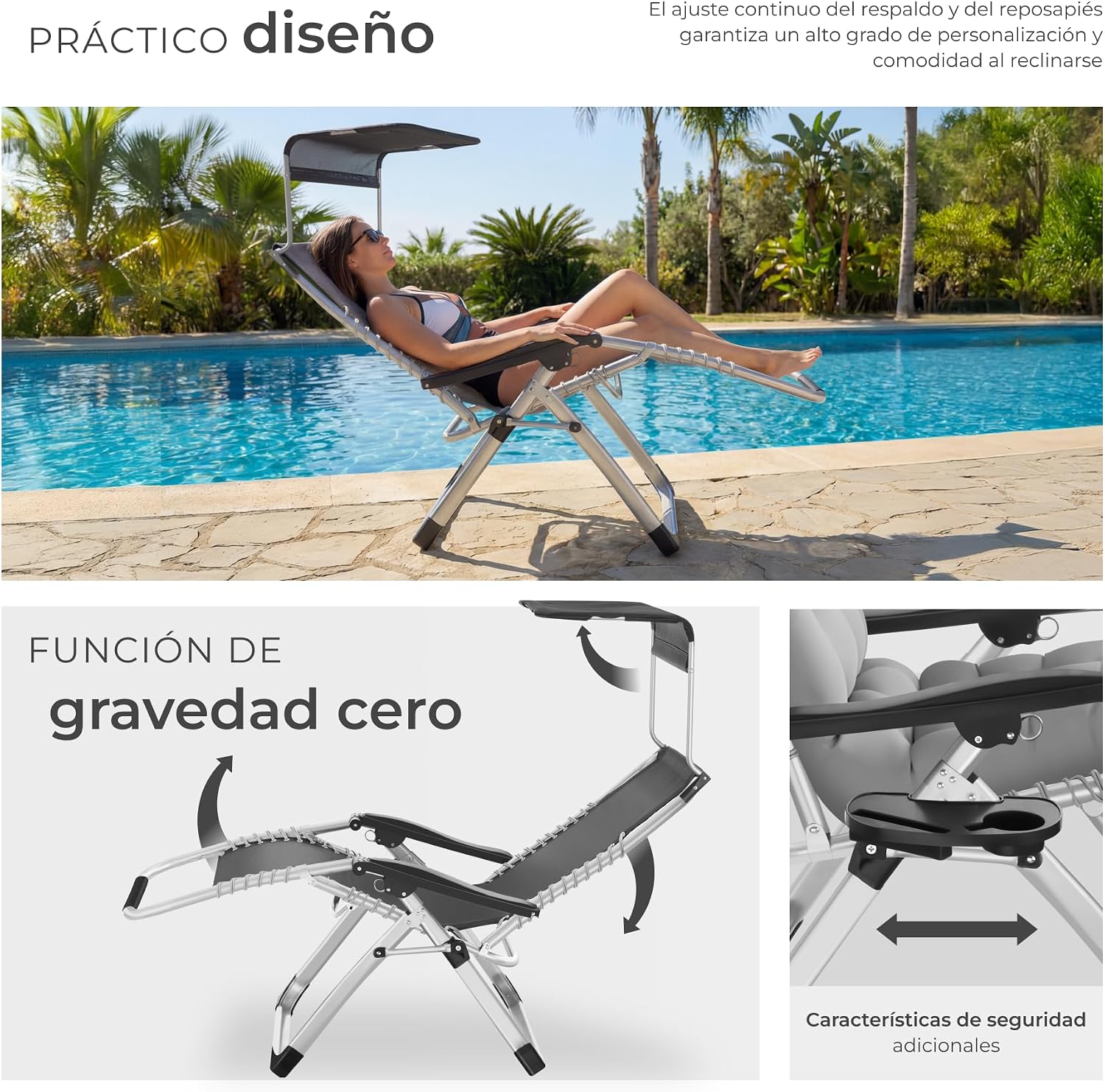 Detalle 2 de tectake Silla Tumbona Plegable 2 unidades
