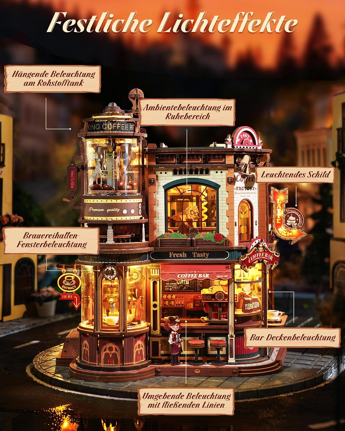 Thumbnail 6 de ROKR Dream Coffee Factory EAB02 – DIY Miniatur-Puppenhaus mit Spieluhr, LED-Beleuchtung und Jazzmusik