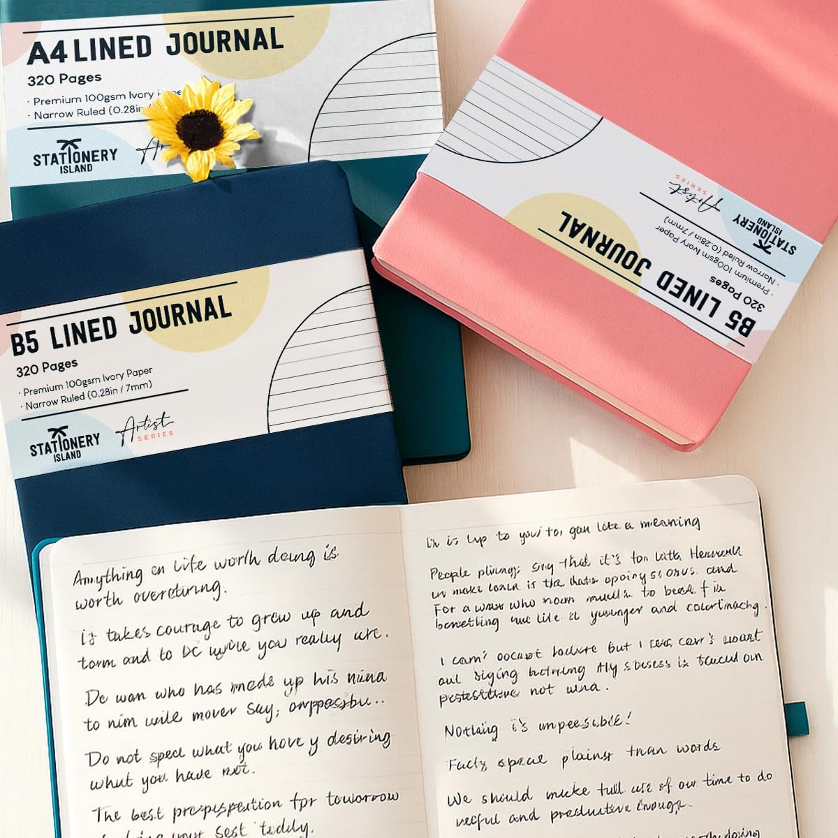 Detalle 2 de STATIONERY ISLAND B5 liniertes Notizbuch (320 Seiten) Hardcover in Dunkelblau