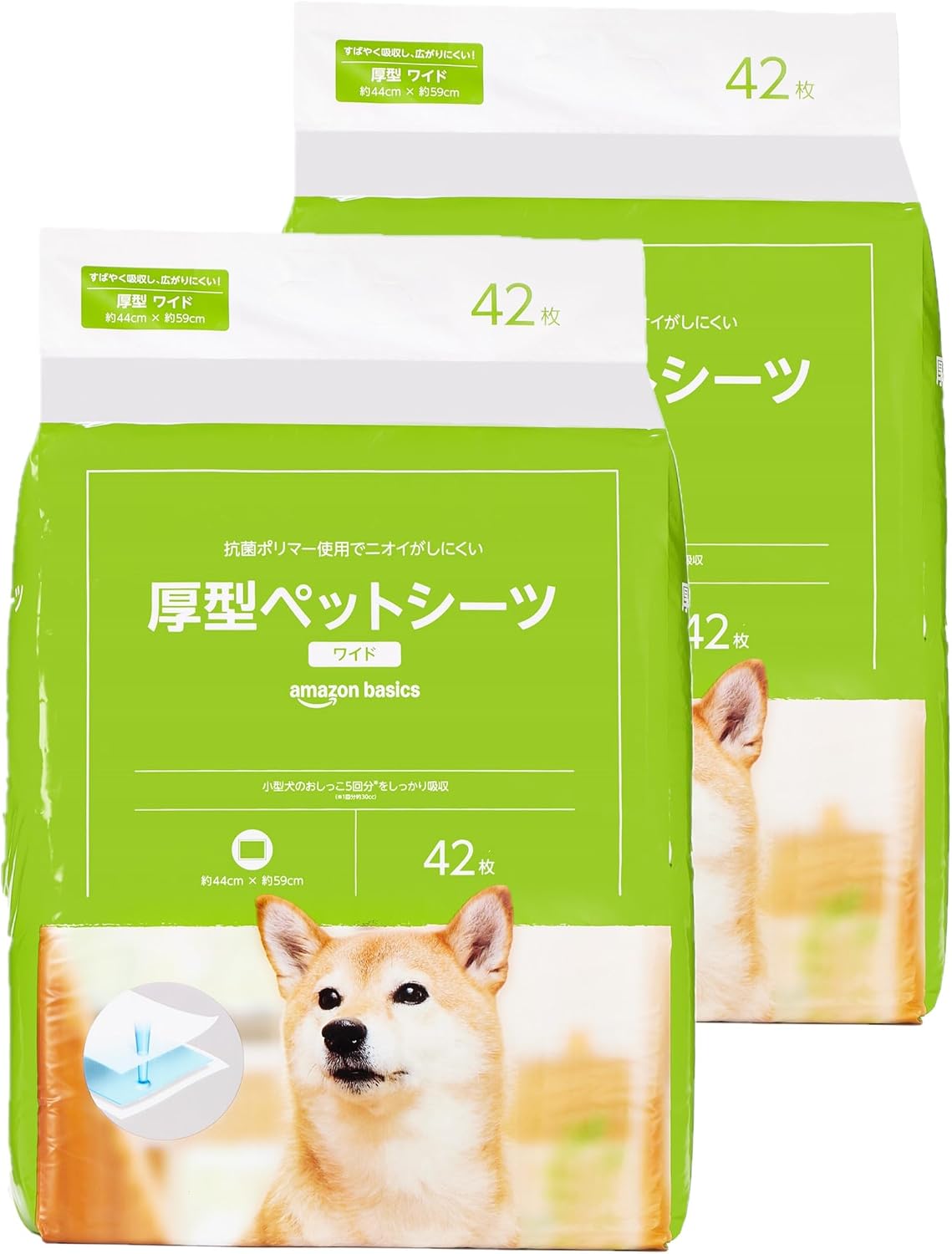 Detalle de Amazonベーシック 厚型ワイド ペットシーツ 84枚入り 吸収面ライトブルー