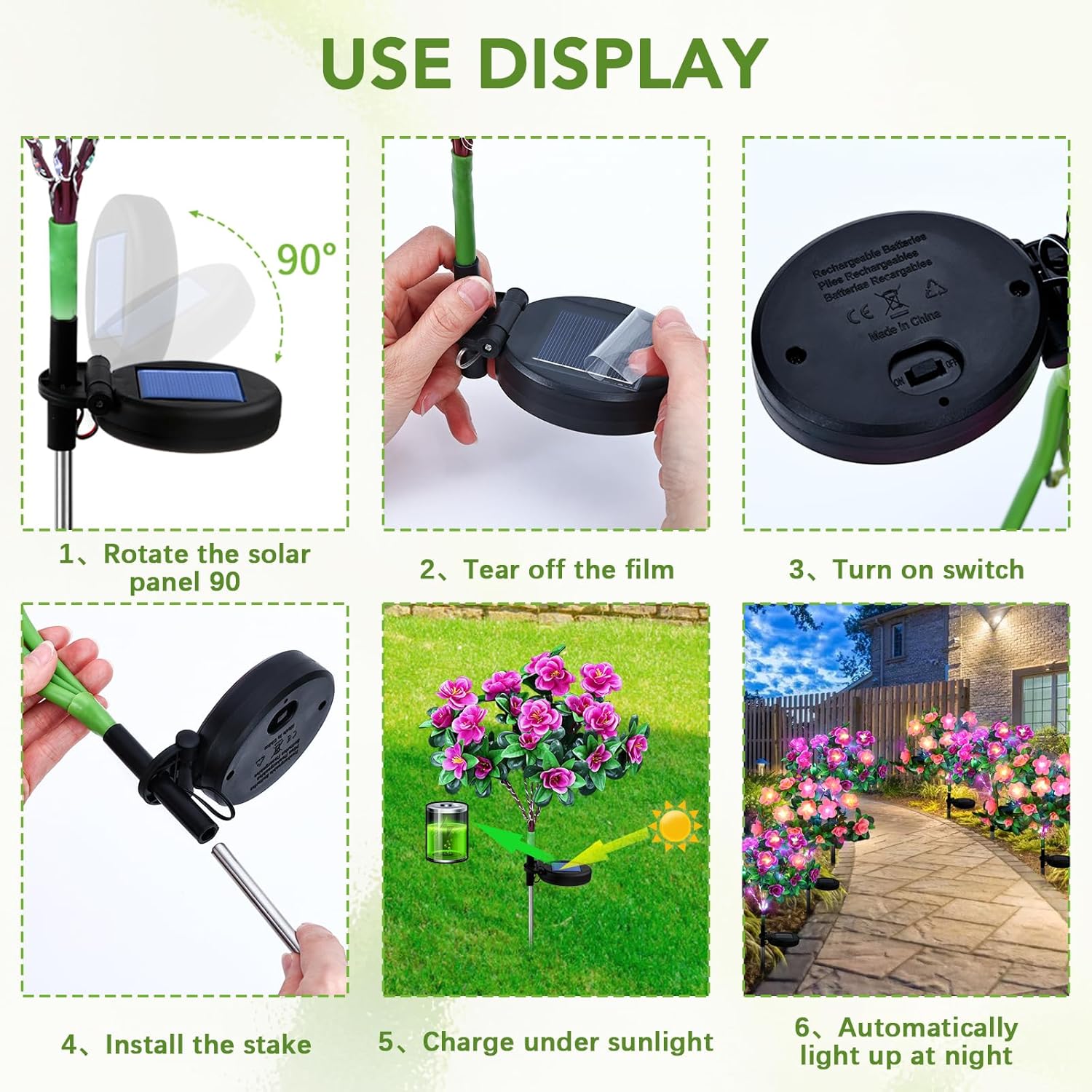 Detalle 2 de FWLWTWSS Solar Flower Lights Outdoor Garden - 2 Pack Rhododendron Solar Lights (Purple)