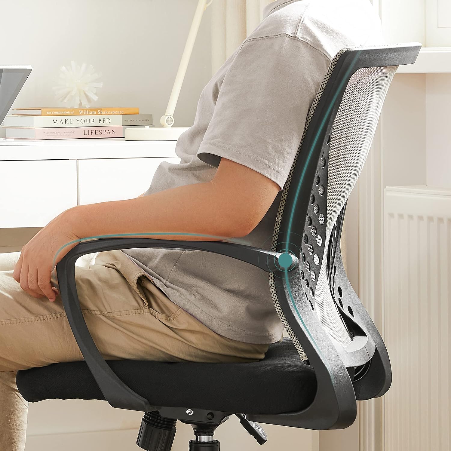 Detalle de SONGMICS Sedia da Ufficio con Schienale in rete, Grigio OB N022G01 — comfort regolabile e design traspirante