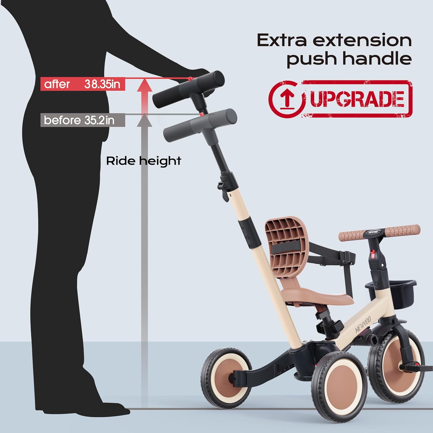 Thumbnail 5 de newyoo Toddler Tricycle with Push Handle (TR007) – 5-in-1 1–3 Year Olds, Khaki