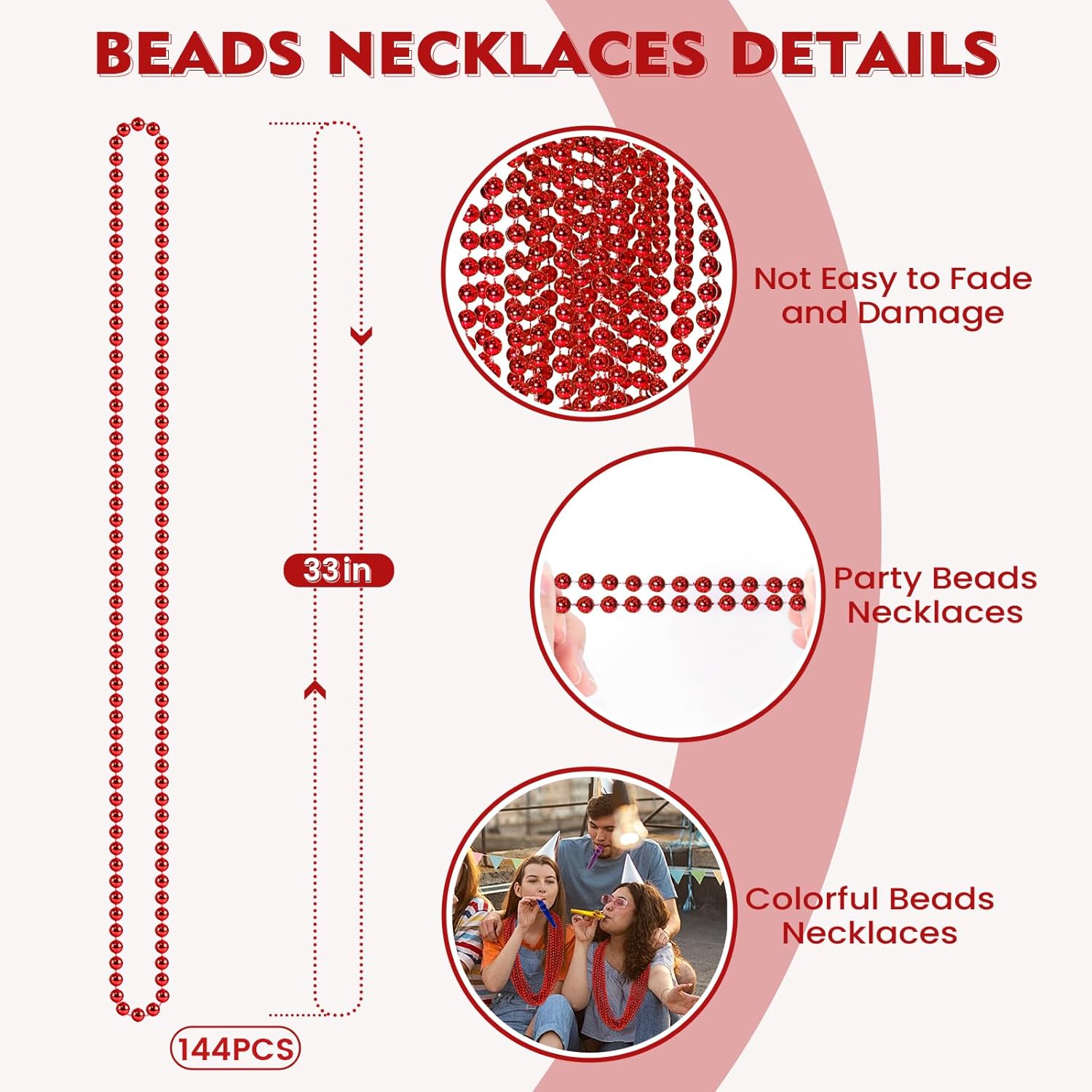 Thumbnail 1 de SHAOQINLIN 144 PCS Red Mardi Gras Beads Necklace Set