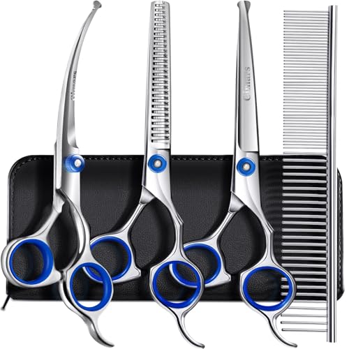 Detalle de Gimars Ciseaux de toilettage professionnels pour chiens 4CR – lame titane, pointe ronde, 17,8 cm