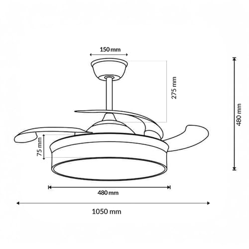 Thumbnail 8 de Ventilador de techo con luz LED 36W Blanco en 3 Temperaturas de Luz con Mando a Distancia -Motor DC Eficiente y Silencioso, 3 tonalidades, aspas desplegables retráctiles, 6 velocidades (F8808)