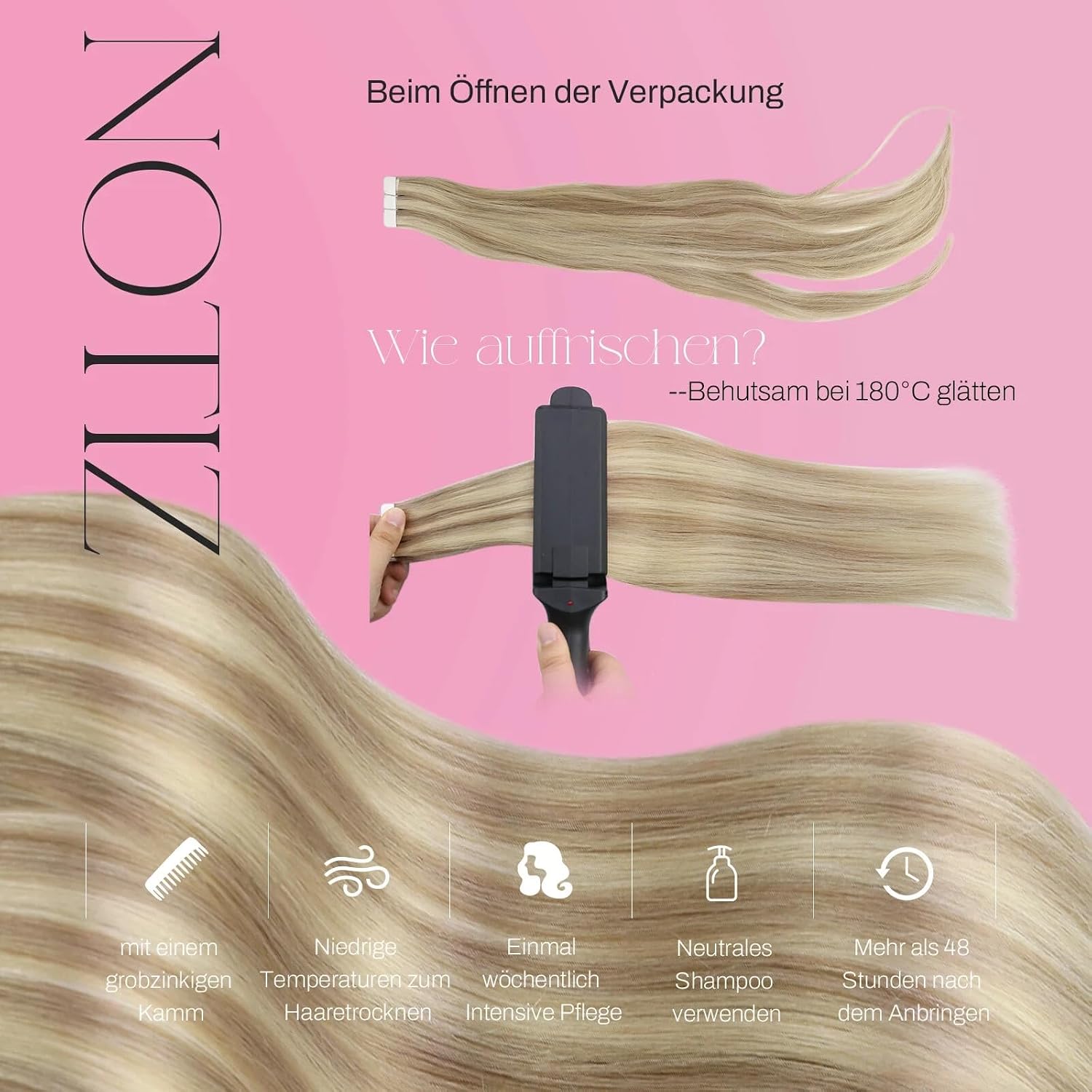 Detalle de Moresoo Tape Extensions Echthaar Blond – 50 cm, 20 Stück/50 g