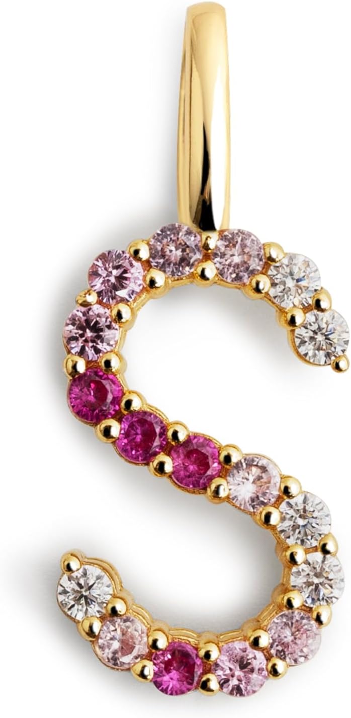 Detalle de SINGULARU Charm Letter Spark Sakura: Ciondolo iniziale in Argento Sterling 925 placcato oro 18Kt con zirconi