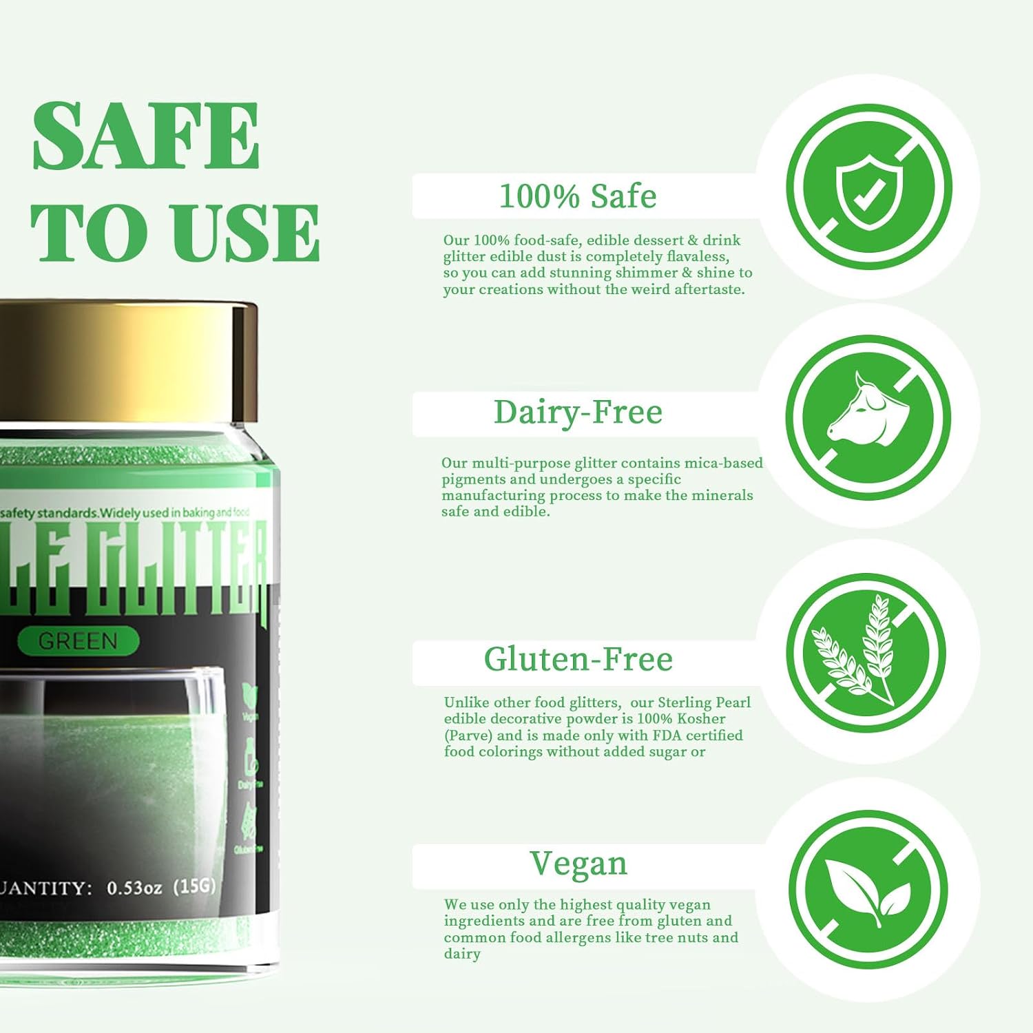 Detalle de ANRZO Paillettes comestibles Premium vert (15 g) pour gâteaux, cupcakes et boissons