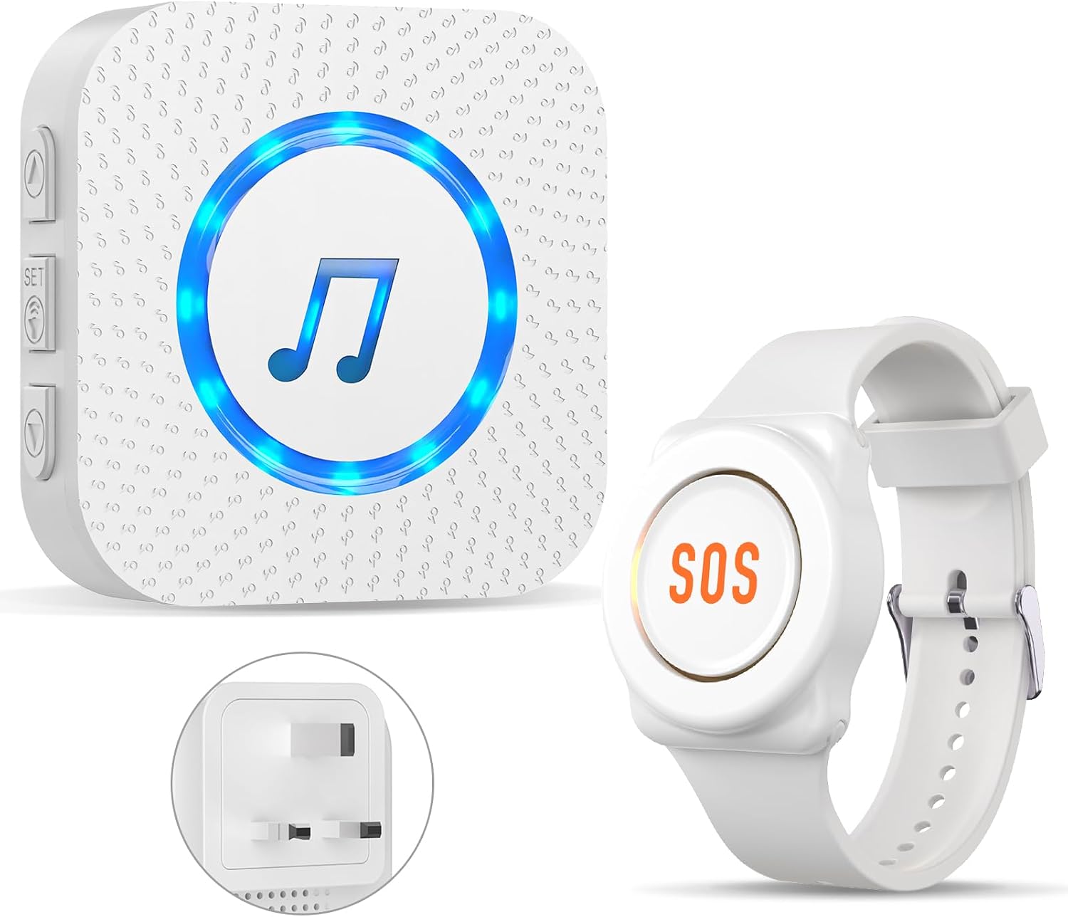Detalle de ChunHee Personal Alarm System for Elderly – Waterproof Call Button & Receiver (1 receiver, 1 wrist button)