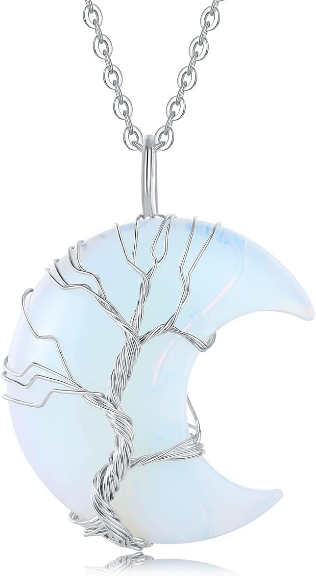 Detalle de XIANNVXI Crystal Necklace for Women – Crescent Moon Opalite Pendant