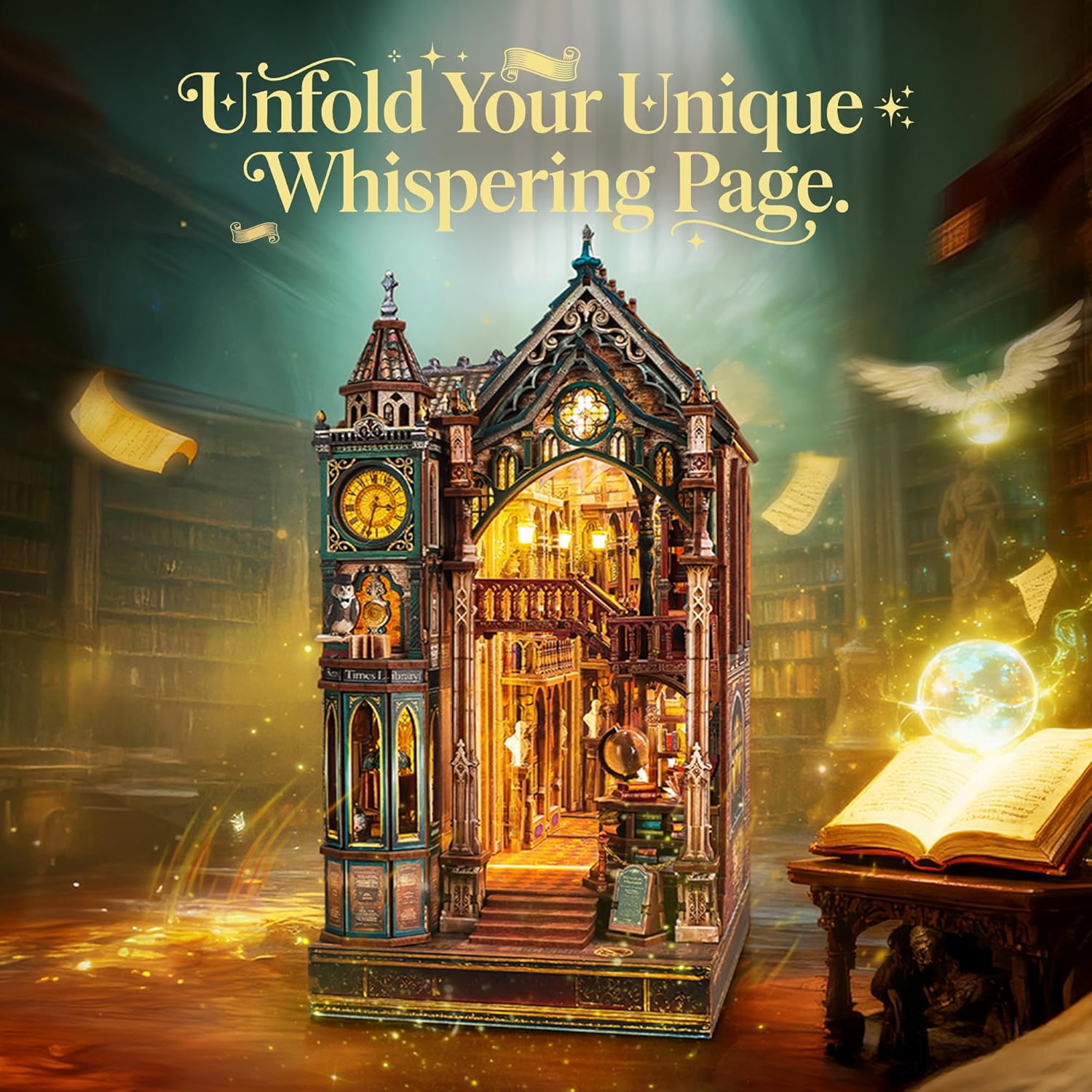 Thumbnail 1 de FUNPOLA Magic Library Book Nook Kit with LED 3D Wood Puzzle and Infinity Mirror