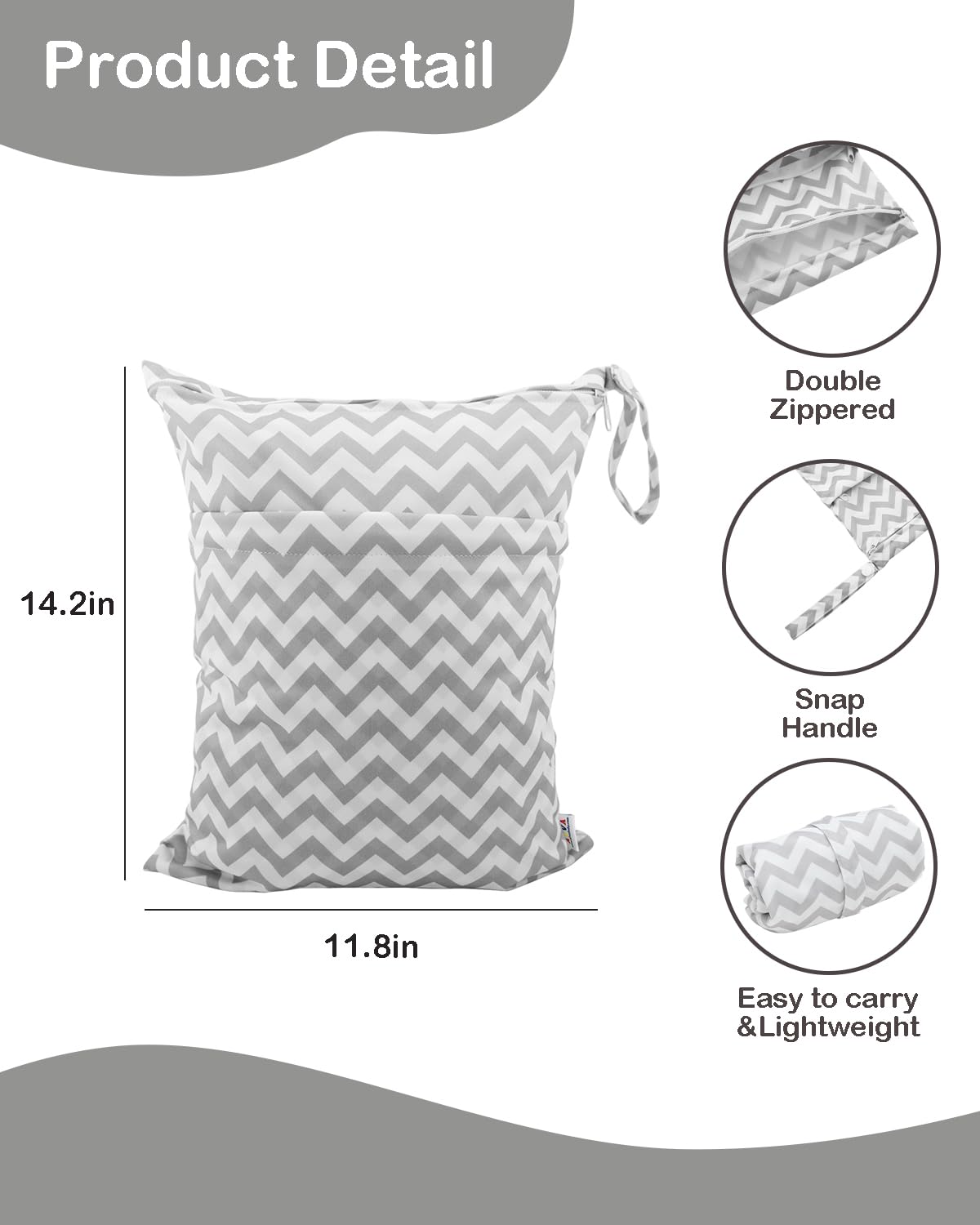 Detalle de ALVA ALVABABY 2-Pack Waterproof Cloth Diaper Wet & Dry Bags with Two Zippered Pockets