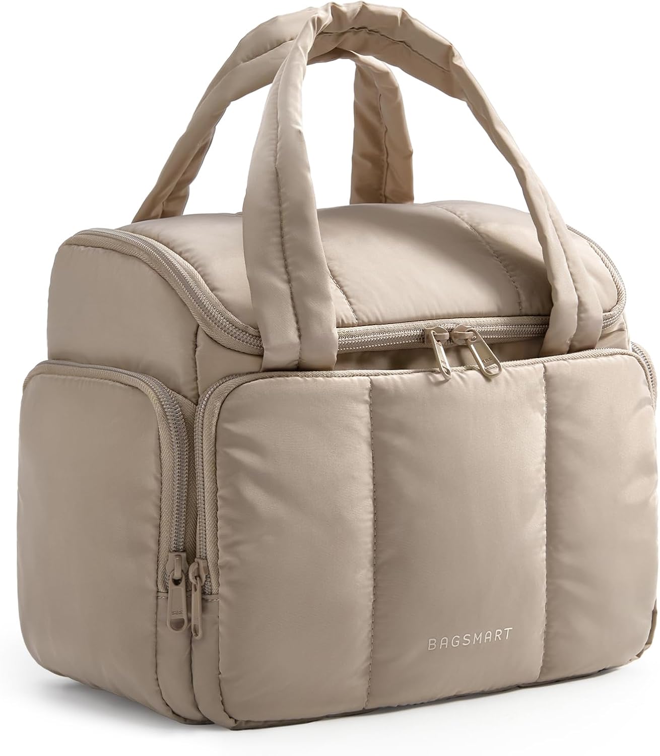 Detalle de BAGSMART Toiletry Bag for Women with Dual-Padded Handles (Camel) – Lightweight, Puffy Organizer for Makeup & Travel Essentials