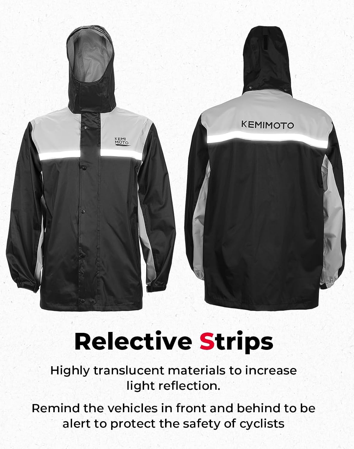 Detalle 2 de KEMIMOTO Rain Suit for Men: 2-Piece Waterproof Motorcycle Rain Gear (Black, Size L)