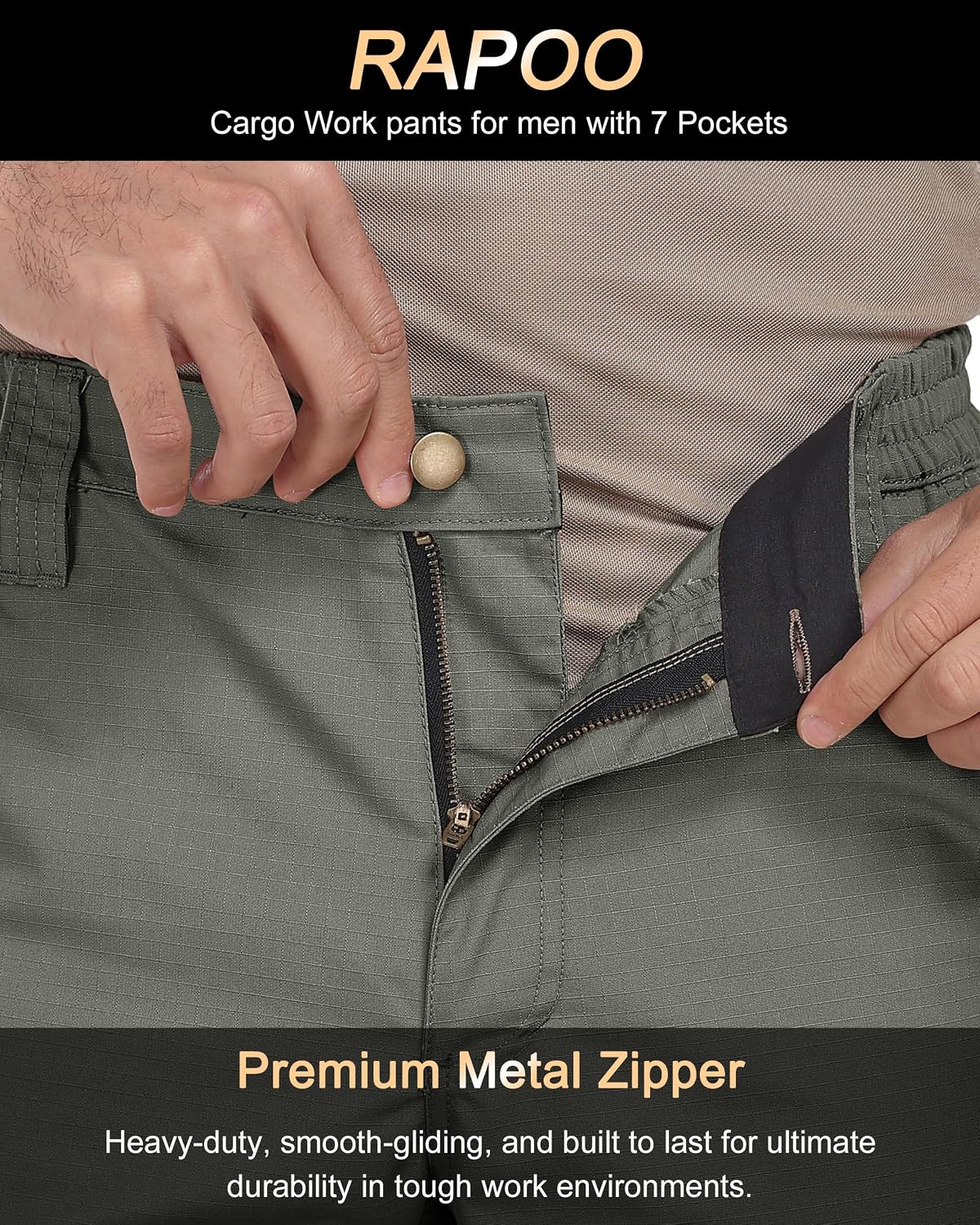 Detalle de Rapoo Cargohose Herren Outdoor Workwear: Ripstop-Wandhose mit 7 Taschen