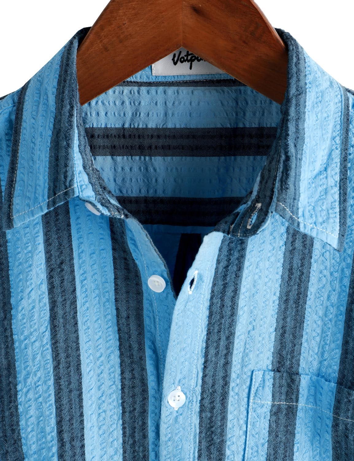 Detalle 2 de VATPAVE 25803529650362 Men's Striped Seersucker Button-Down Shirt