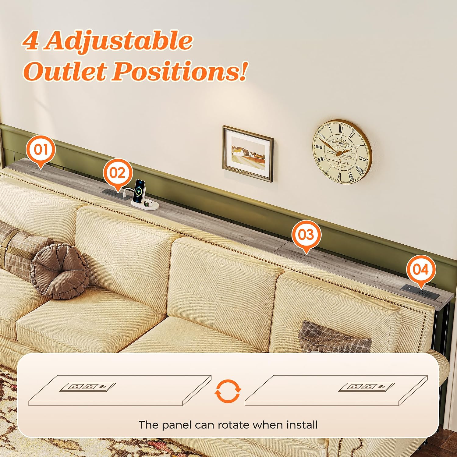 Thumbnail 5 de SUPERJARE 102.3 Inch Sofa Table with 2 Outlets and USB-C Ports — Narrow 5.9" Console with Storage, Oak