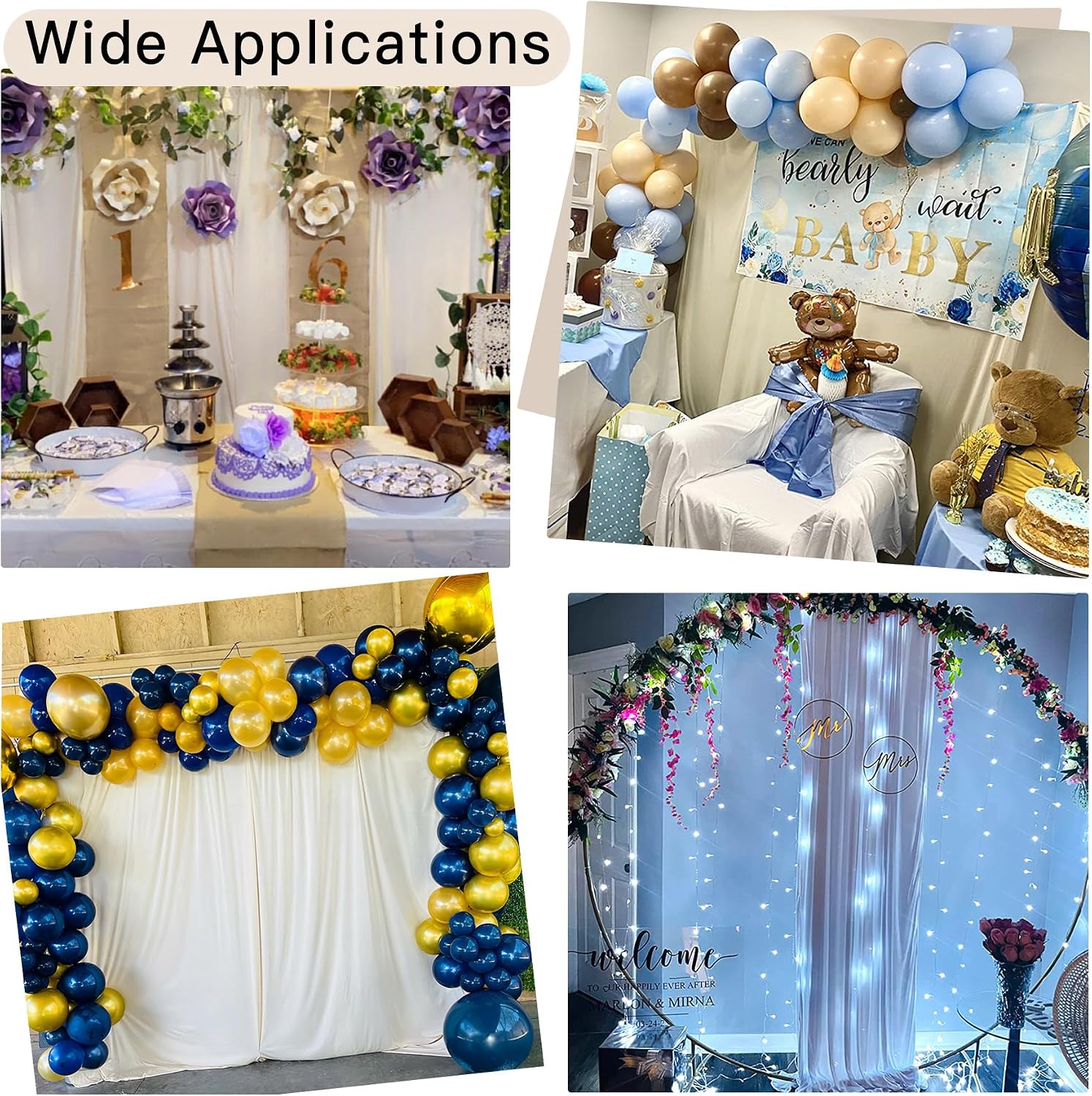 Thumbnail 2 de NSSONBEN 40ft x 10ft Ivory Backdrop Curtain (8 Panels) – Wrinkle Free, Silky Polyester Wedding & Party Backdrops