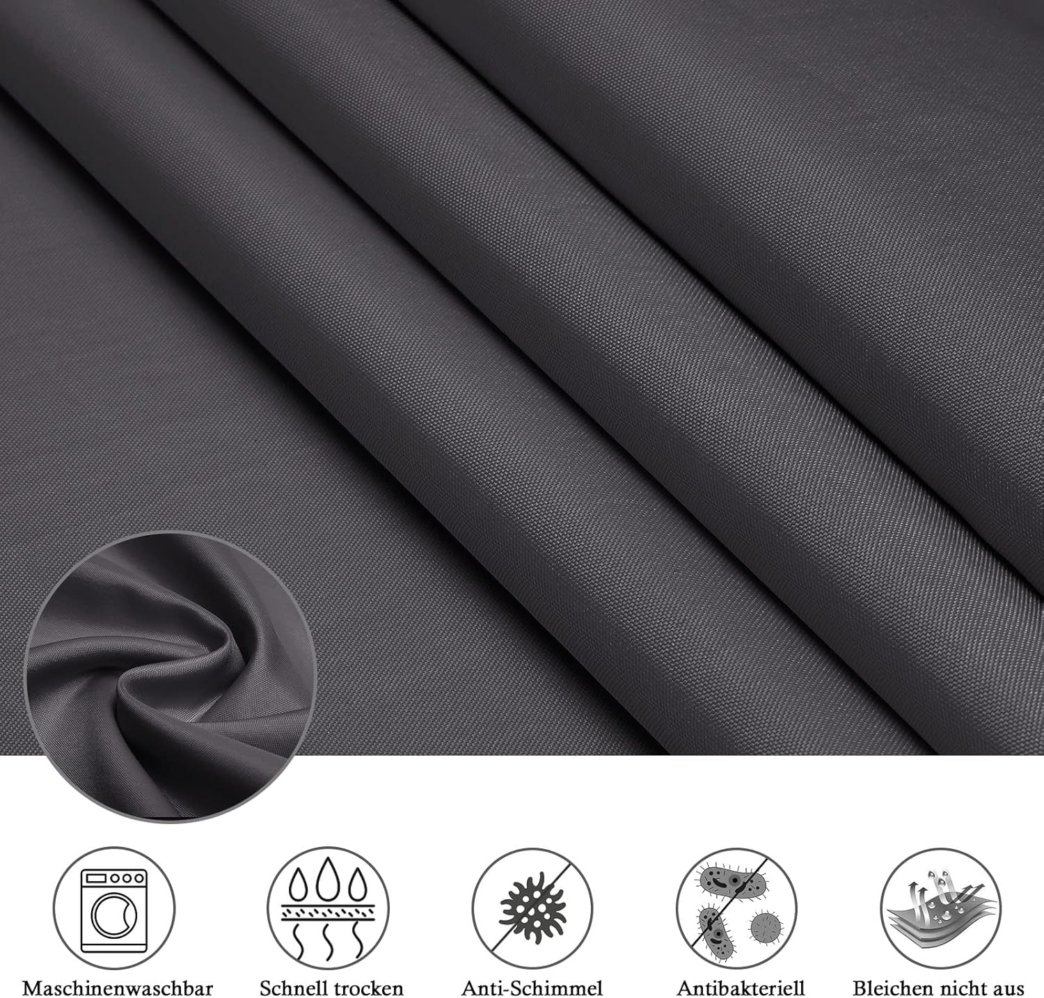 Thumbnail 4 de EurCross Duschvorhang Dunkelgrau 180x160 cm wasserdicht mit 12 Ringen