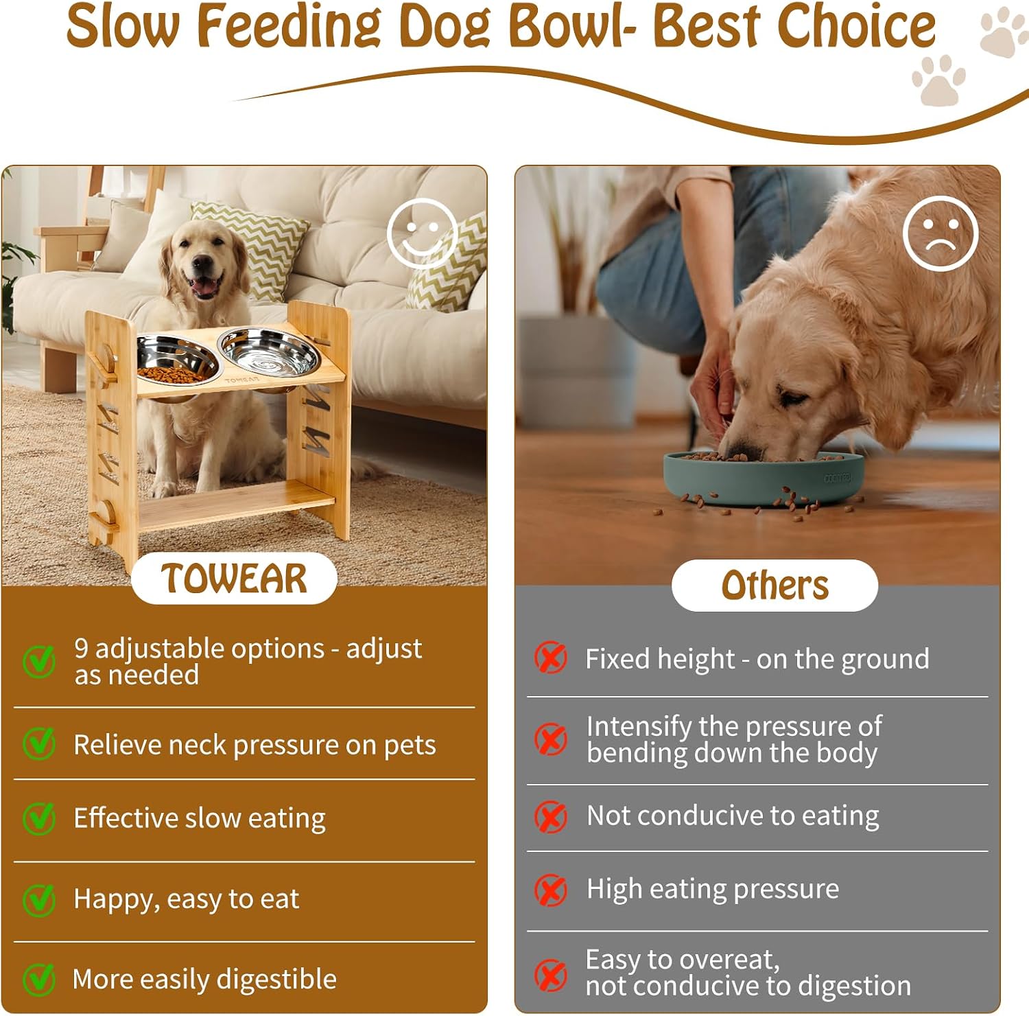 Thumbnail 6 de Raised Dog Bowl: 6-Level Adjustable Bamboo Feeding Station with 2 Stainless Steel Bowls