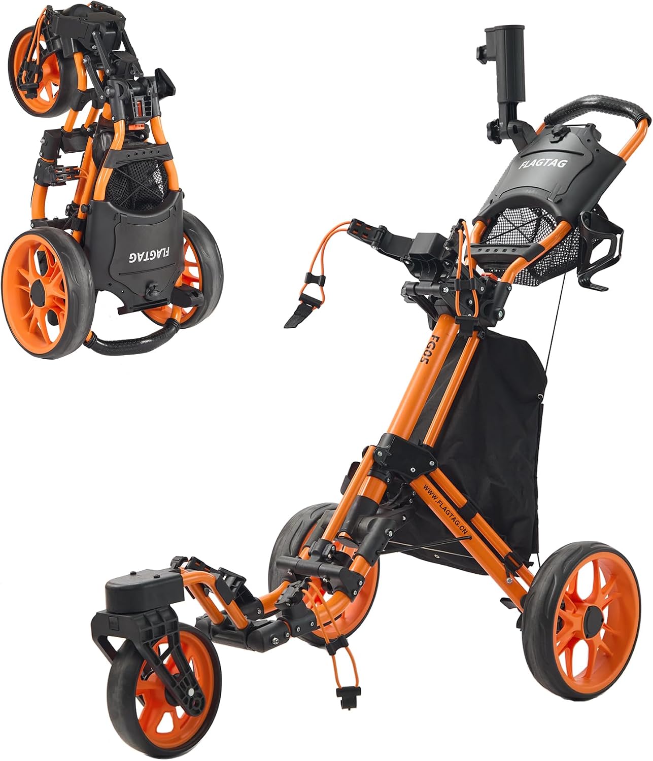 Detalle de FLAGTAG 3-Wheel Golf Push Cart with 360° Swivel Front Wheel, Foldable Design & Foot Brake