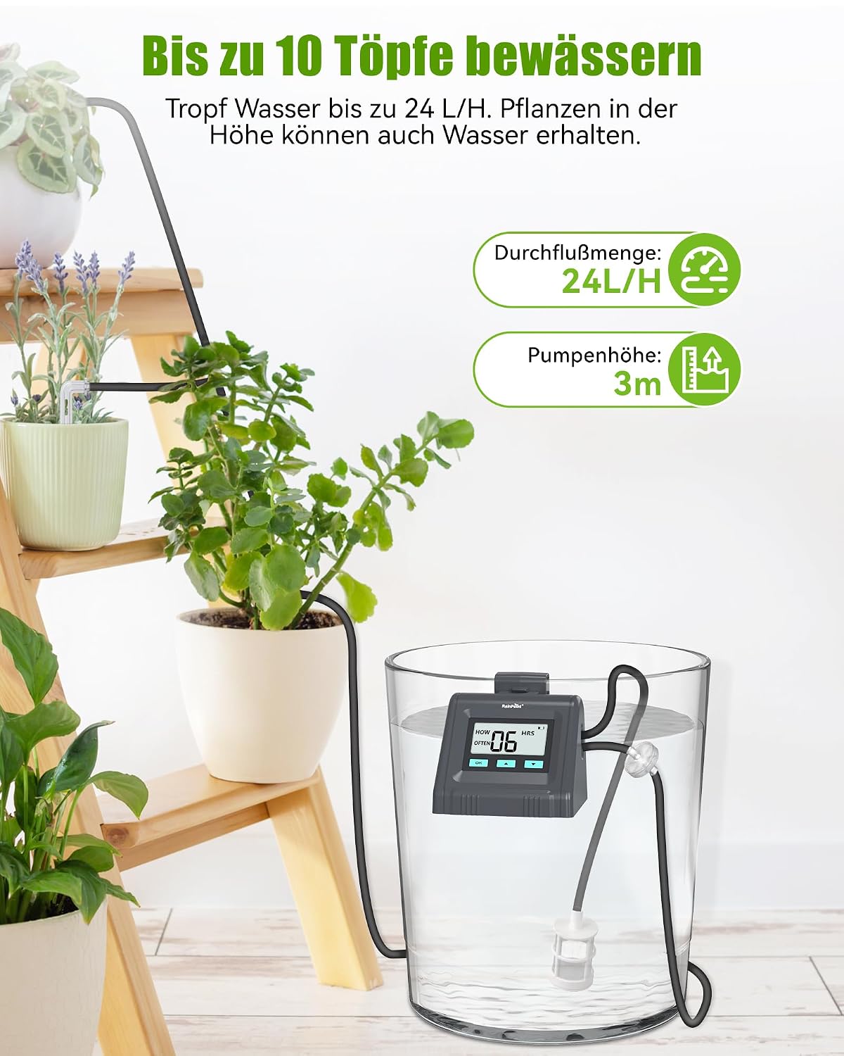 Detalle de RAINPOINT Sistema di irrigazione automatica a goccia per vasi (fino a 10), portata regolabile e kit fai-da-te
