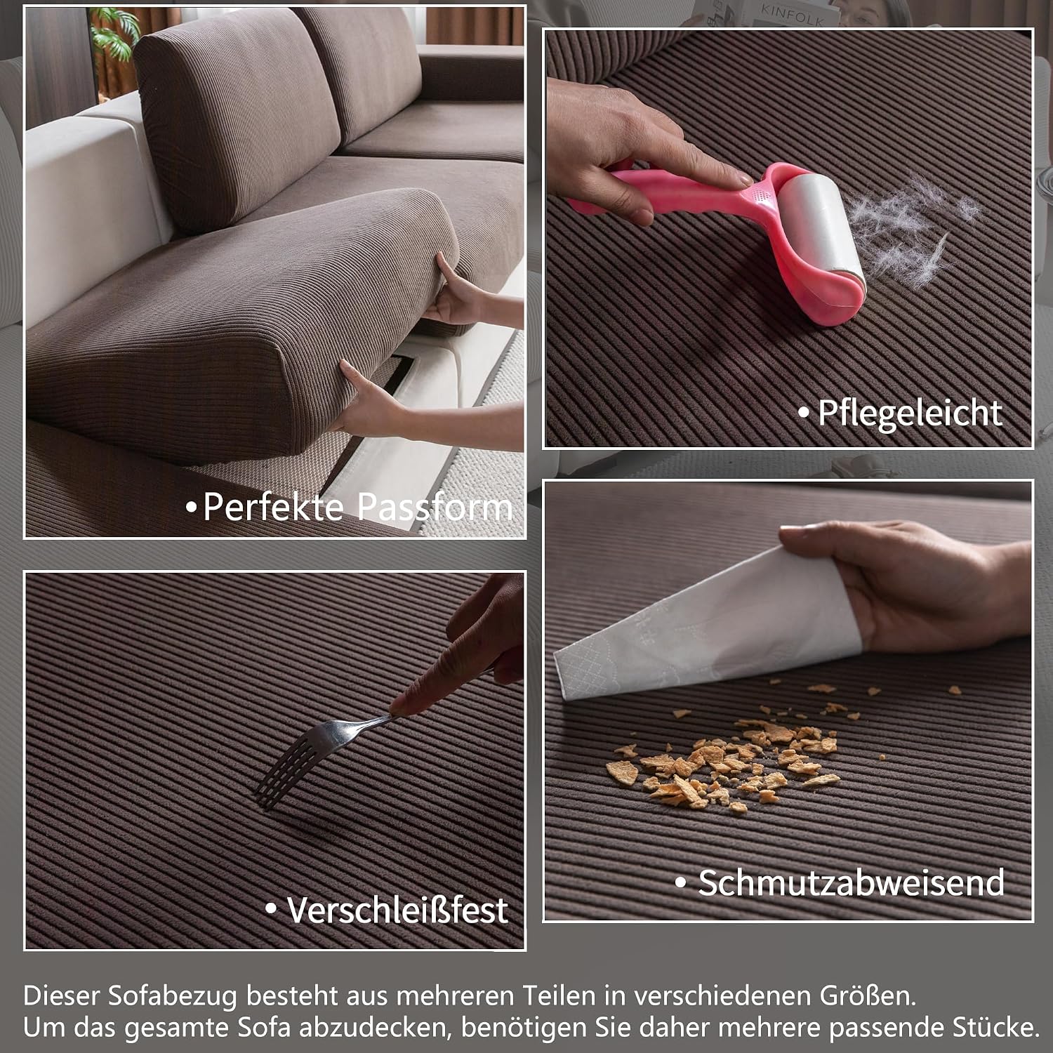 Detalle de OHSIO Stretch Sofa Sitzkissenbezug 1x Chaiselongue Bezug đ