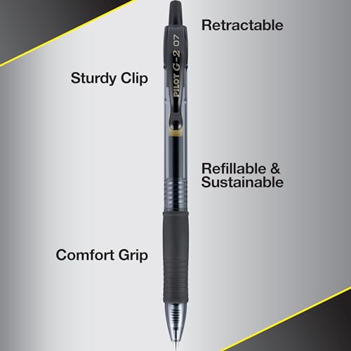 Detalle de PILOT G2 Pens, 0.7mm, Black Ink, 12-Pack