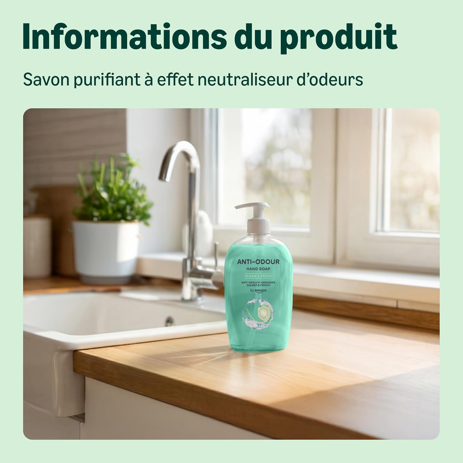 Detalle 2 de Savon pour les mains Anti-odeurs 4 x 500 ml – neutralise les odeurs avec parfum citron-menthe