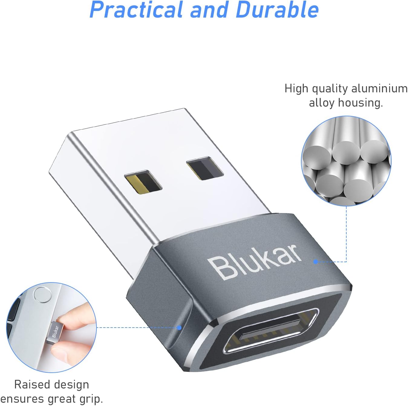 Detalle 2 de Blukar K9307 USB-C Adapter, 3-Pack with 480Mbps Data Transfer