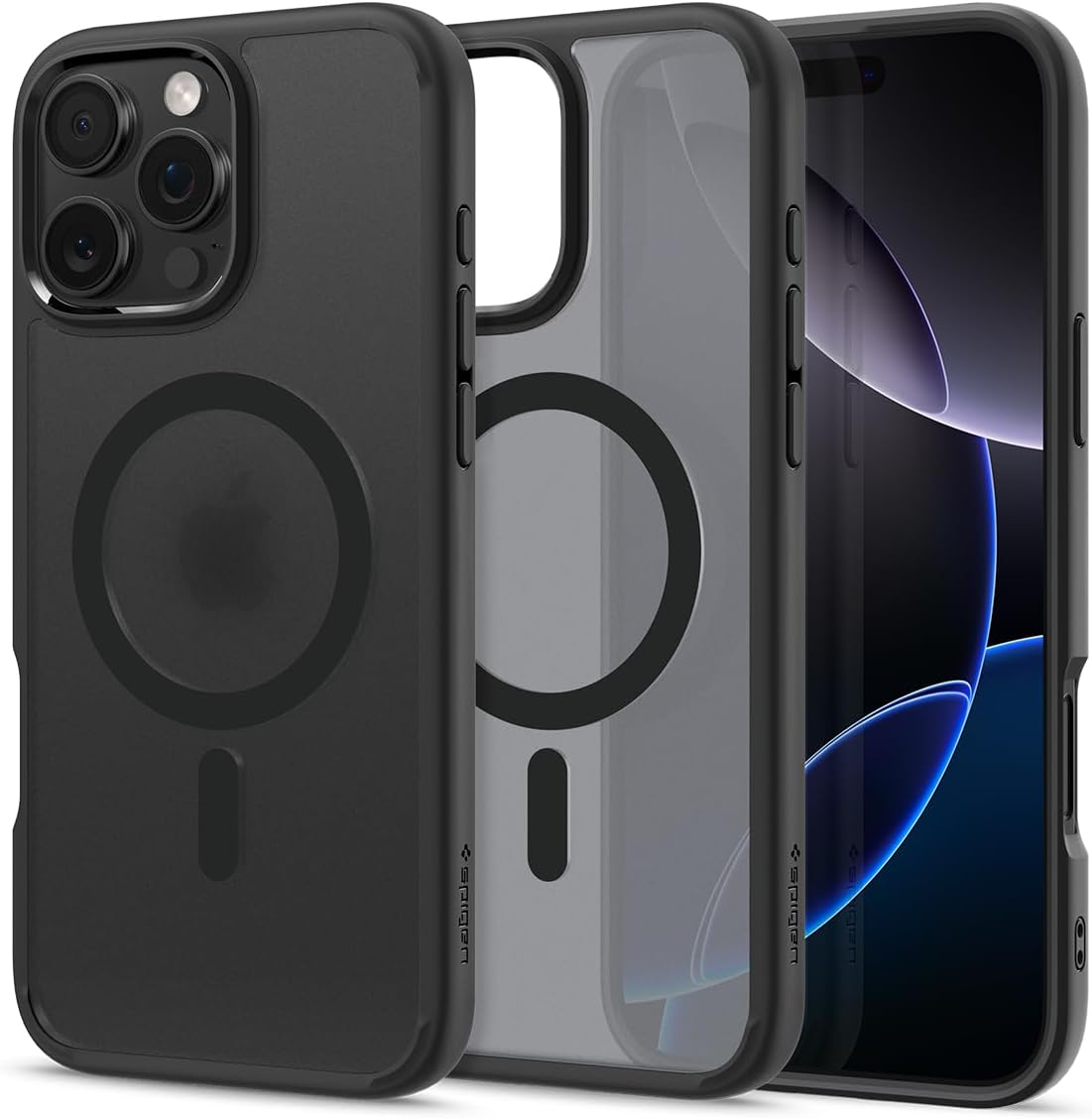Detalle de Spigen Ultra Hybrid MagFit pour iPhone 16 Pro 6,3 pouces (Frost Noir) : coque semi-transparente compatible MagSafe