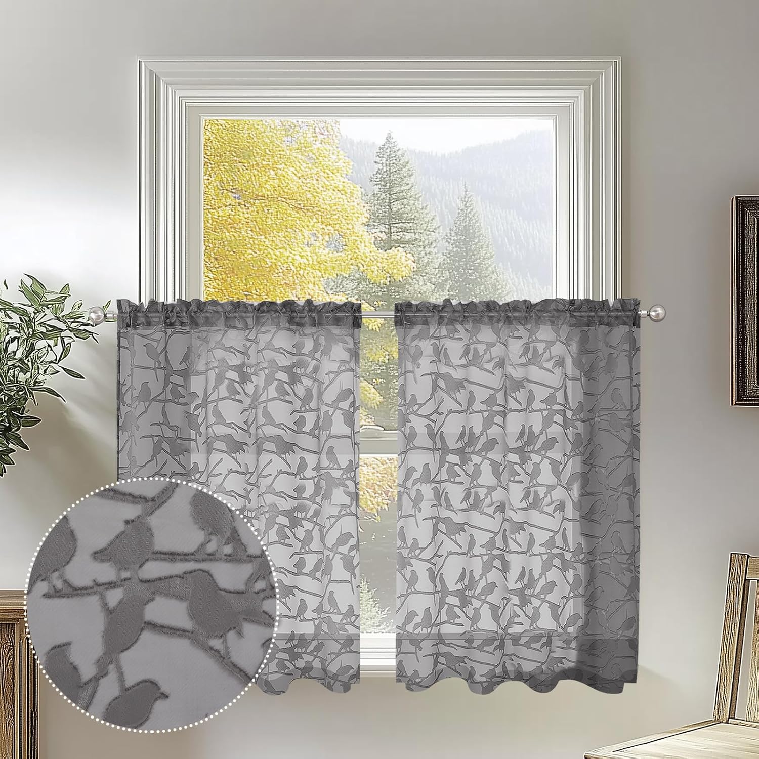 Detalle de OVZME Sheer Curtains 36-Inch Length