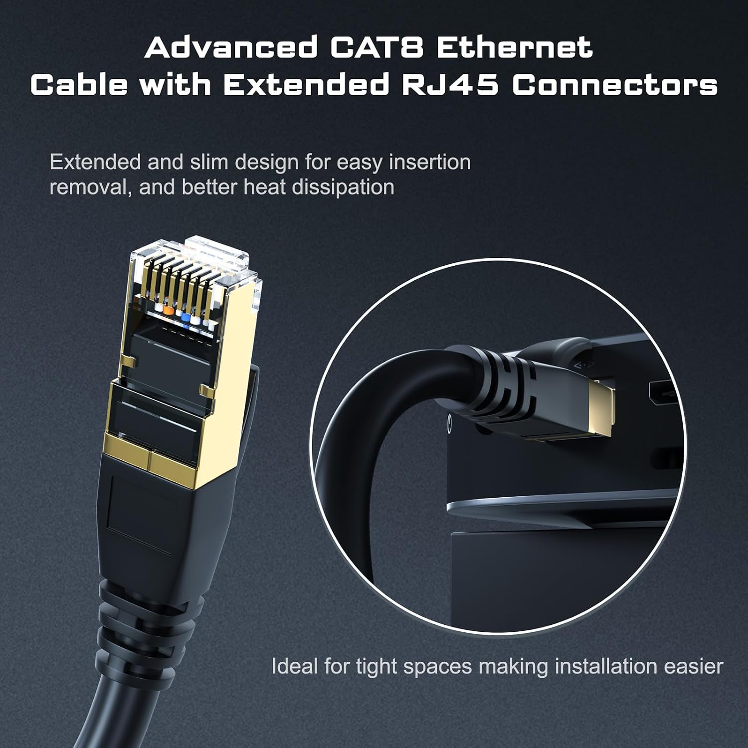 Detalle 2 de DbillionDa cat8 6ft ethernet cable, Cat 8 RJ45, 40 Gbps, Weatherproof