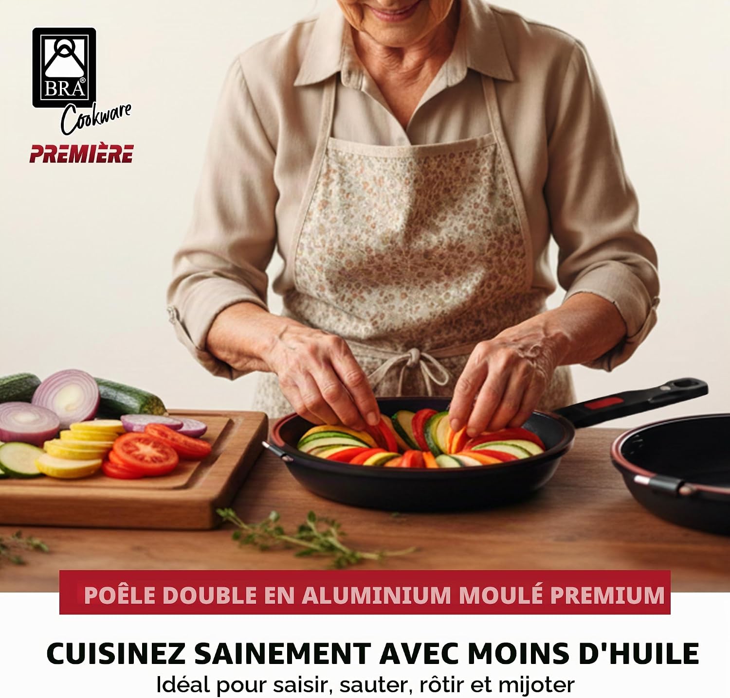 Detalle 2 de BRA Dupla Premiere Poêle Double à Omelette 24 cm – Noir, aluminium moulé, antiadhésif sans PFOA
